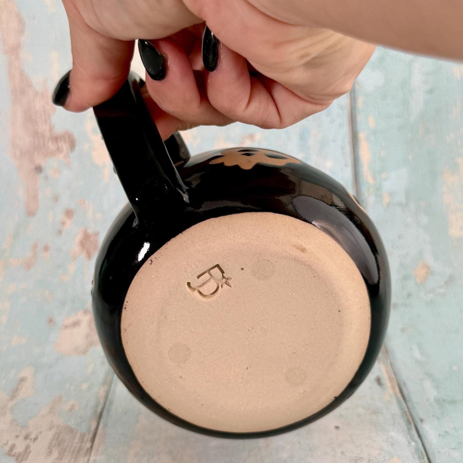 Black Skull Mug, Handmade Ceramic Cup, Spooky Halloween Mug - FJD Ceramics