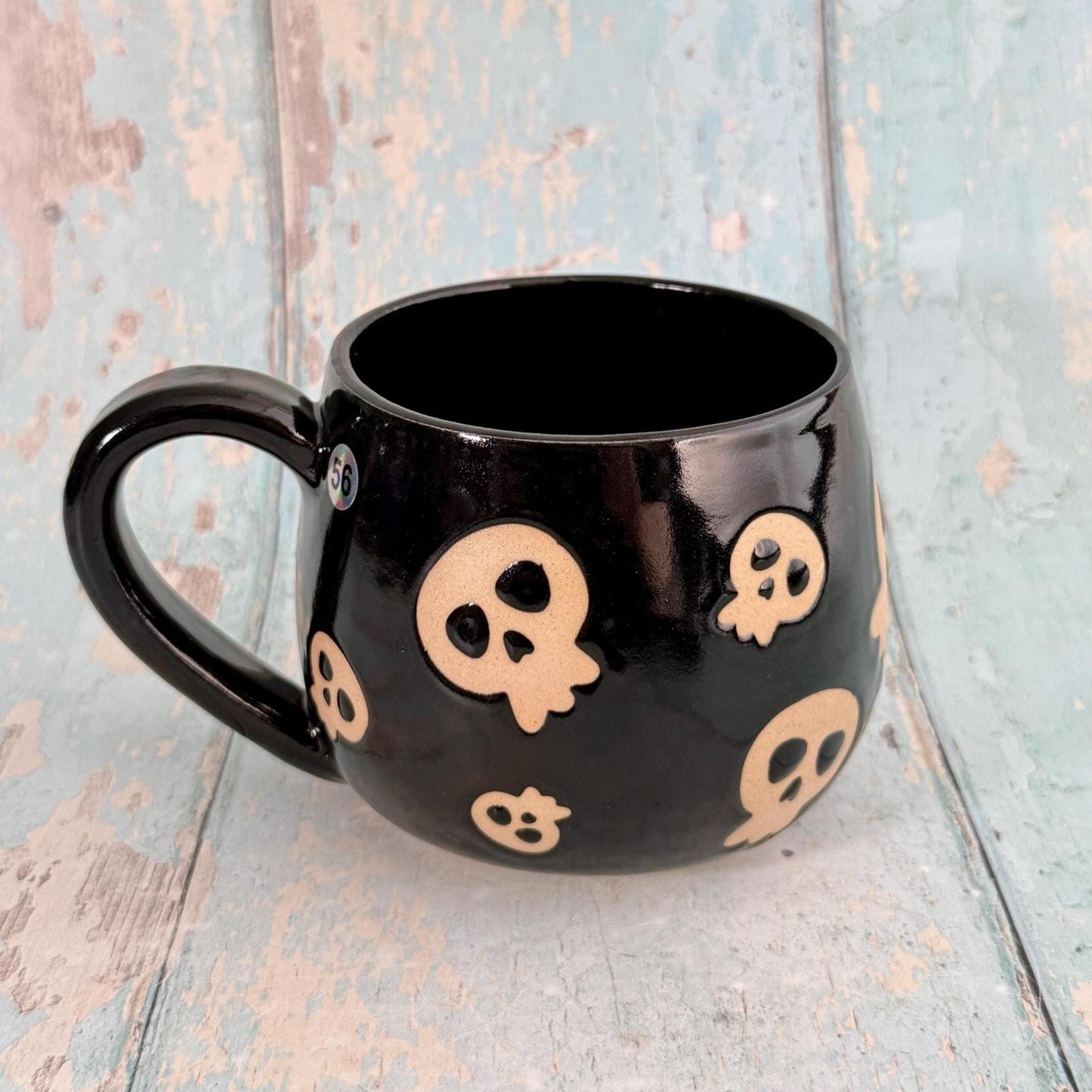 Black Skull Mug, Handmade Ceramic Cup, Spooky Halloween Mug - FJD Ceramics