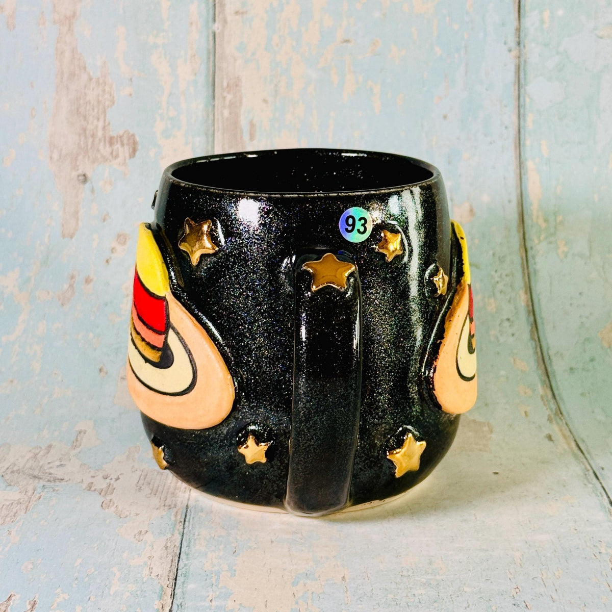 Black Space Saturn Mug, Large Ceramic Cup - FJD Ceramics