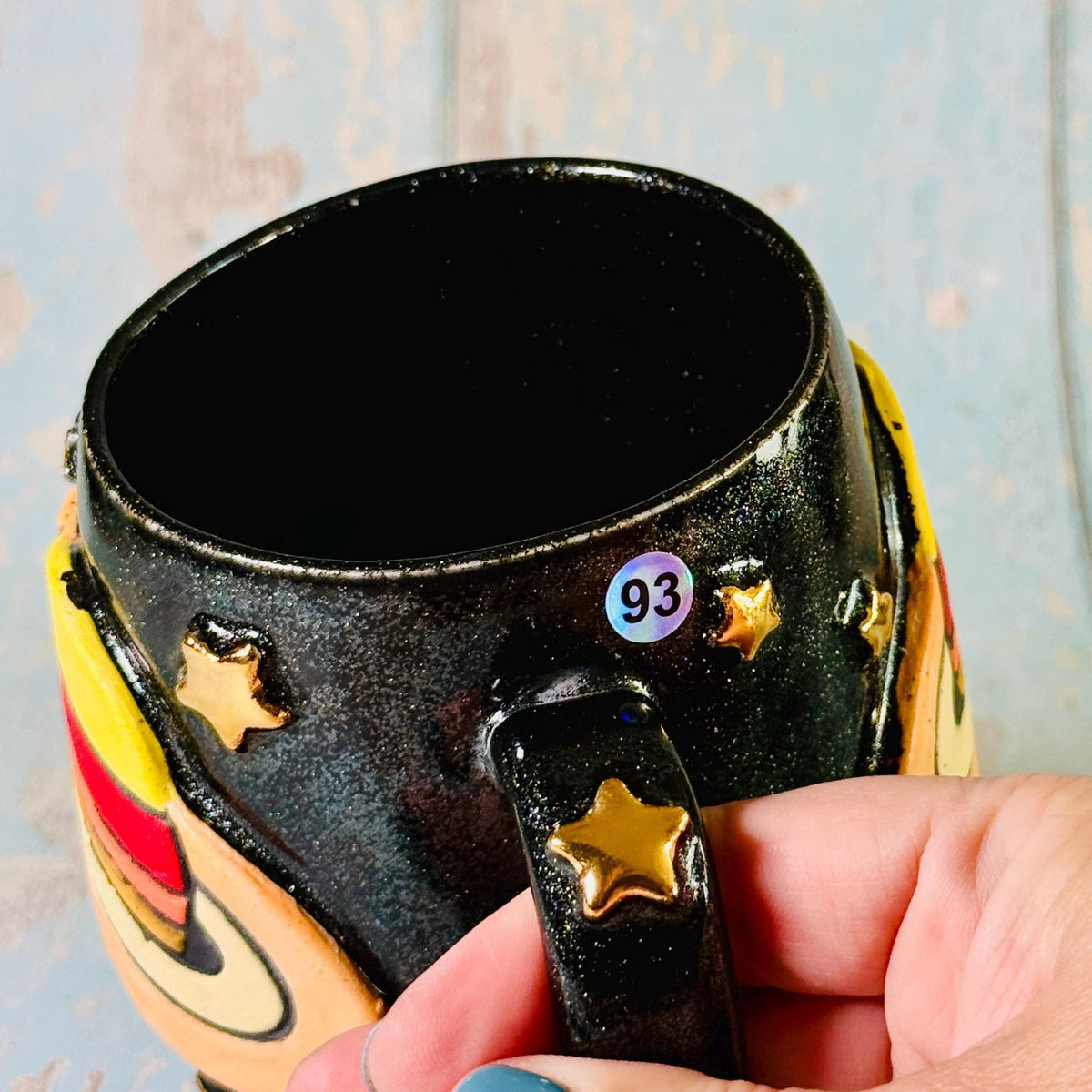 Black Space Saturn Mug, Large Ceramic Cup - FJD Ceramics
