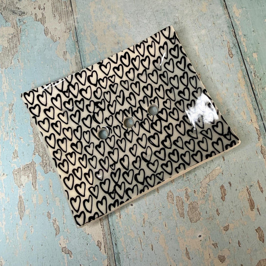 Black & White Heart Ceramic Soap Dish - FJD Ceramics