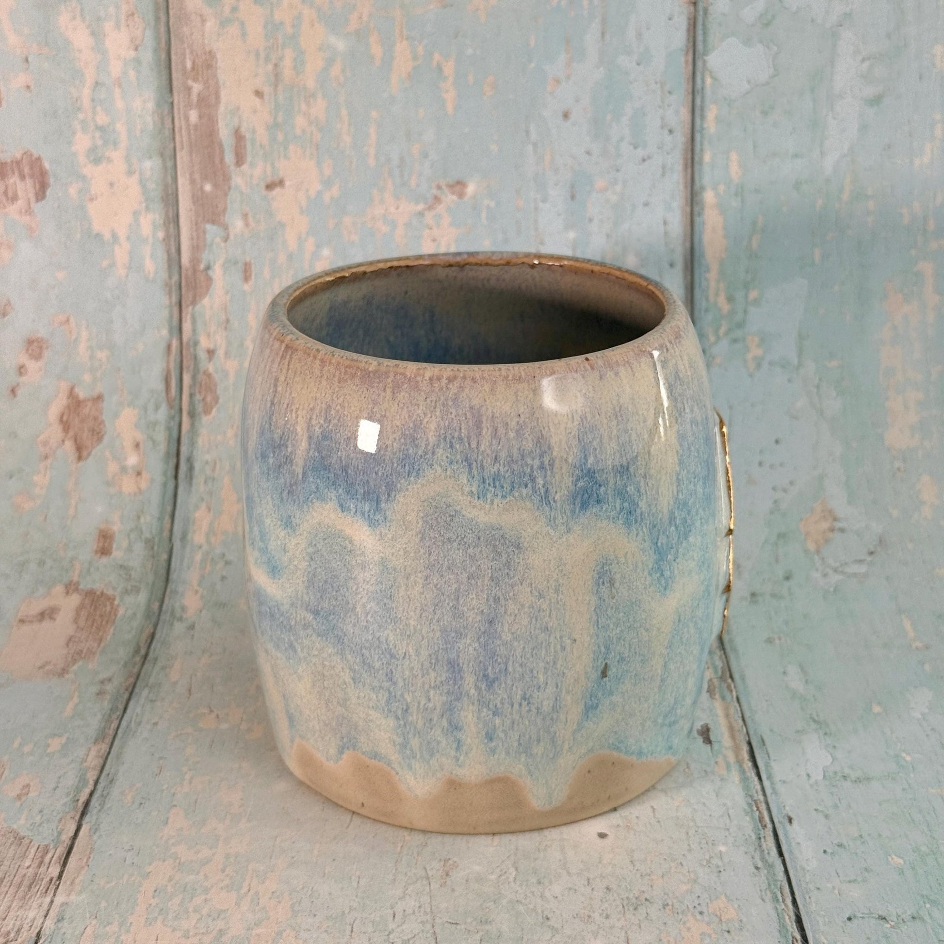 Blue and Gold Lightning Bolt Mug, Handmade Ceramic Cup - FJD Ceramics