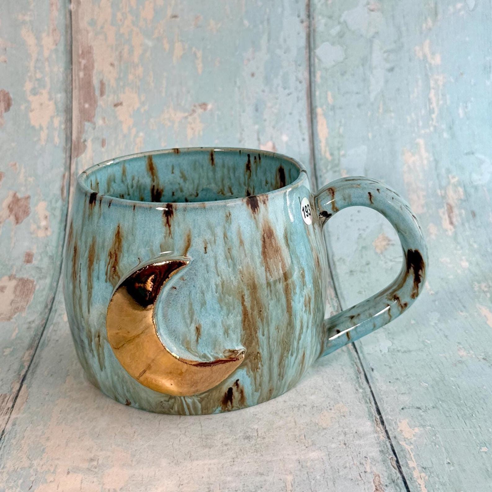 Blue and Gold Moon Mug, Handmade Ceramic Mug - FJD Ceramics