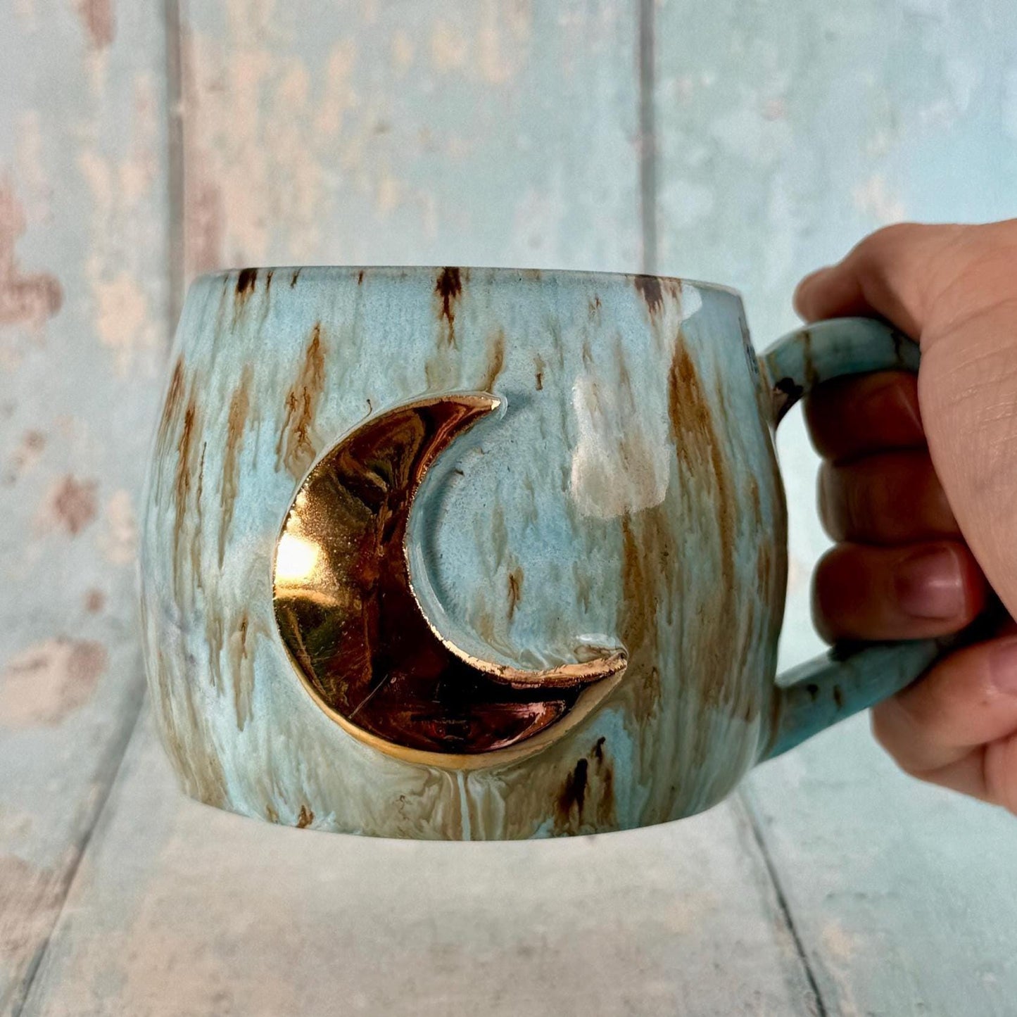 Blue and Gold Moon Mug, Handmade Ceramic Mug - FJD Ceramics