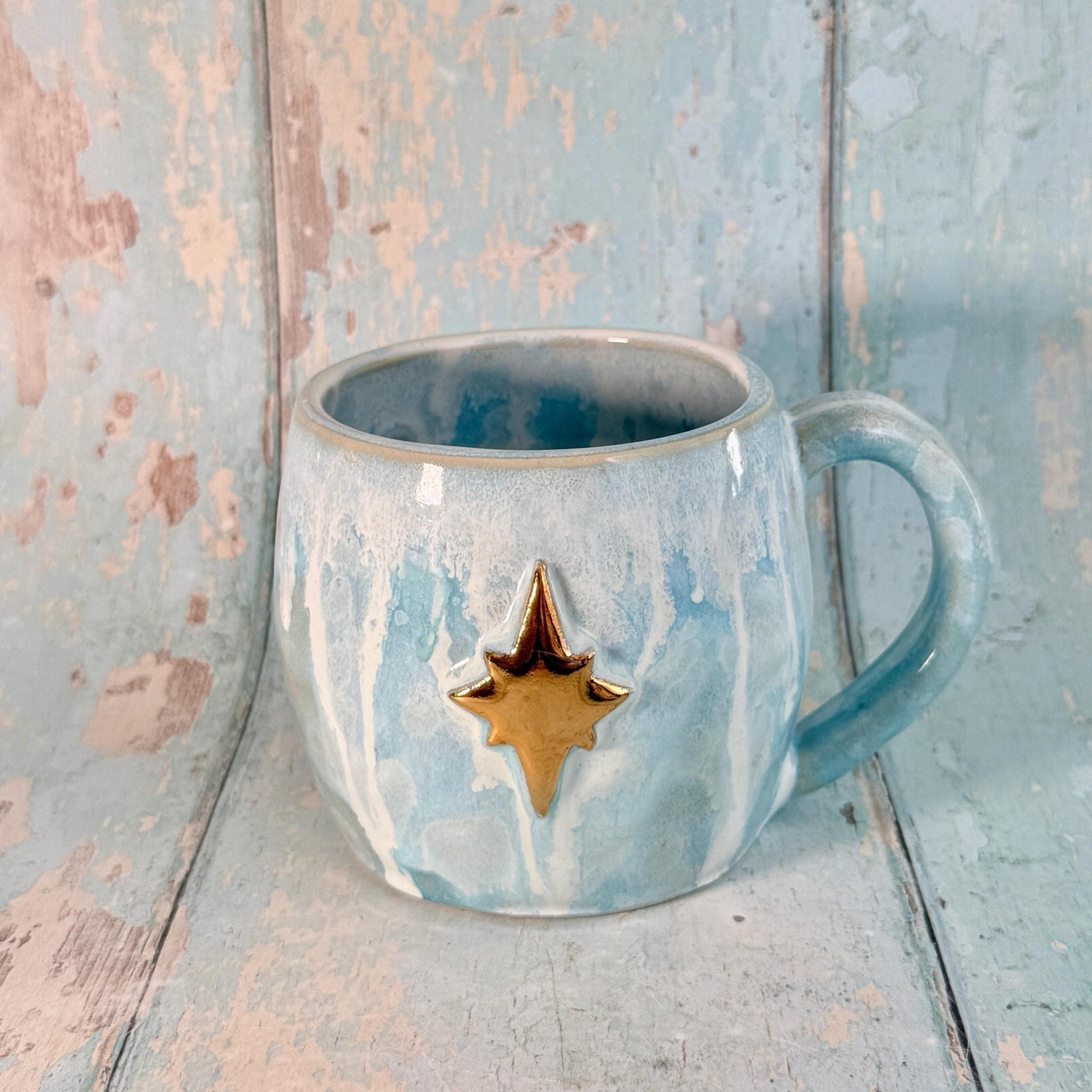 Blue and Gold Northern Star Mug, Handmade Ceramic Mug - FJD Ceramics