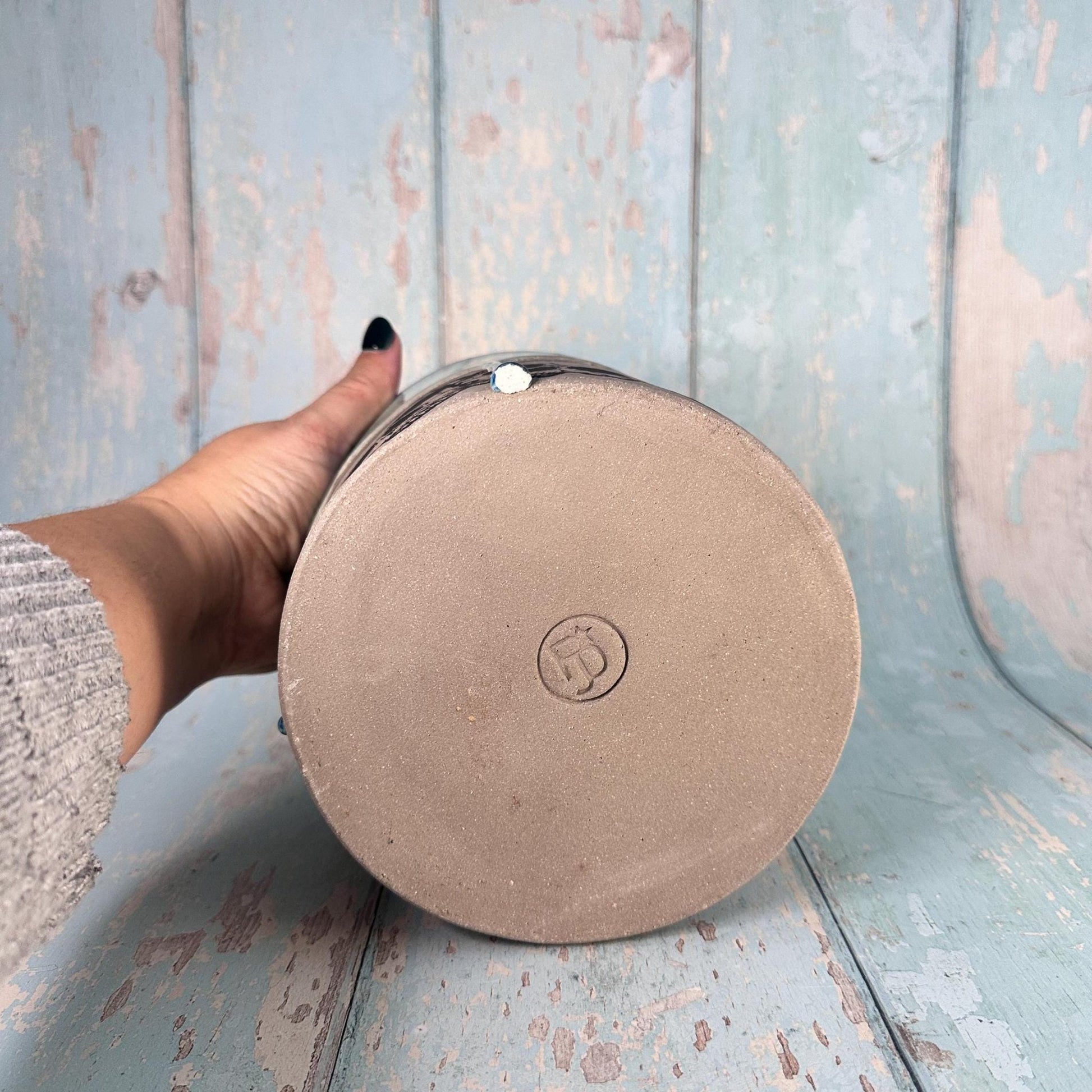 Blue and Grey Skull Planter, Ceramic Plant Pot - FJD Ceramics