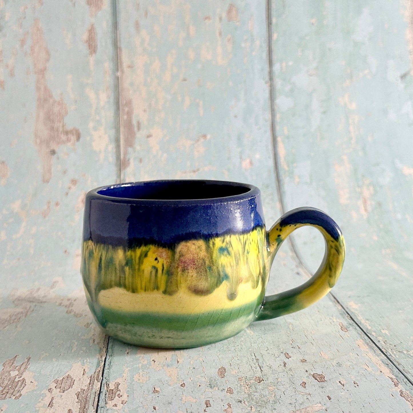 Blue and Yellow Ceramic Mug, Large Pottery Cup - FJD Ceramics