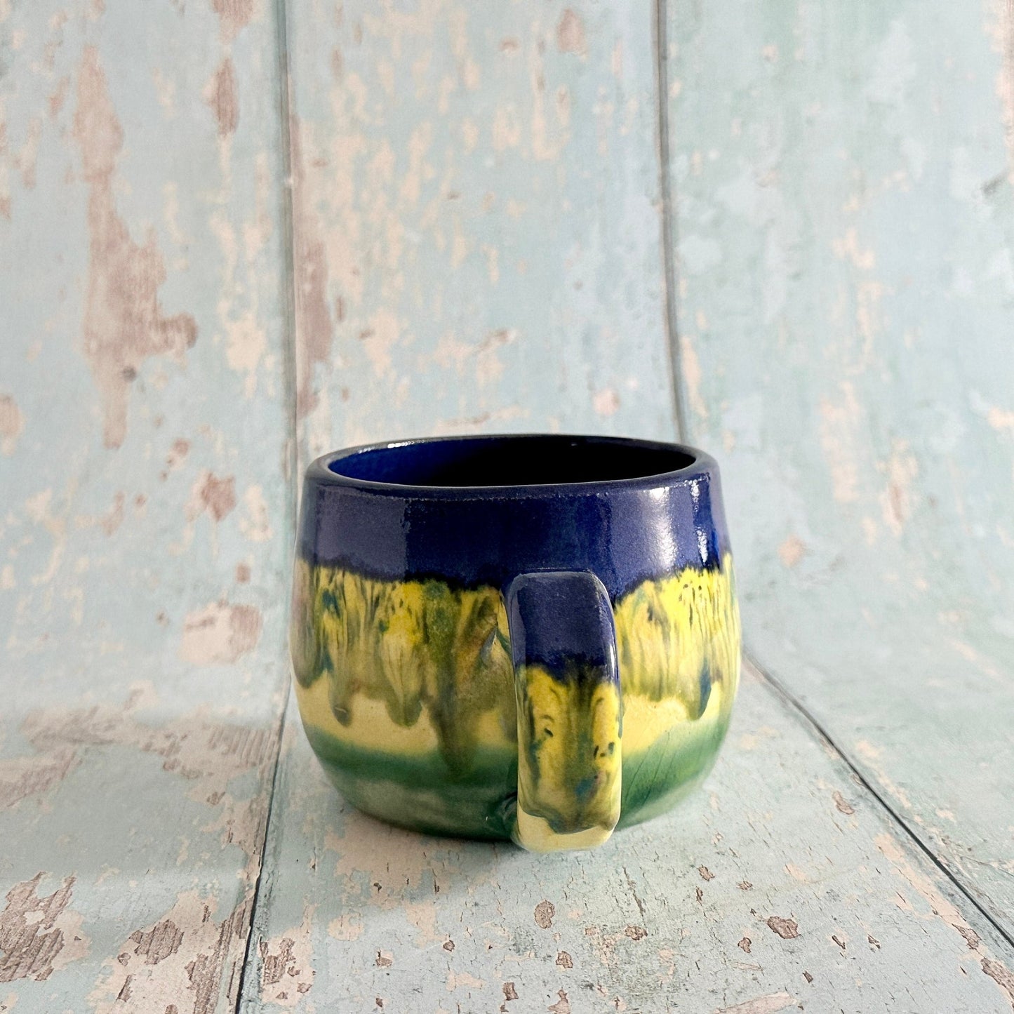 Blue and Yellow Ceramic Mug, Large Pottery Cup - FJD Ceramics