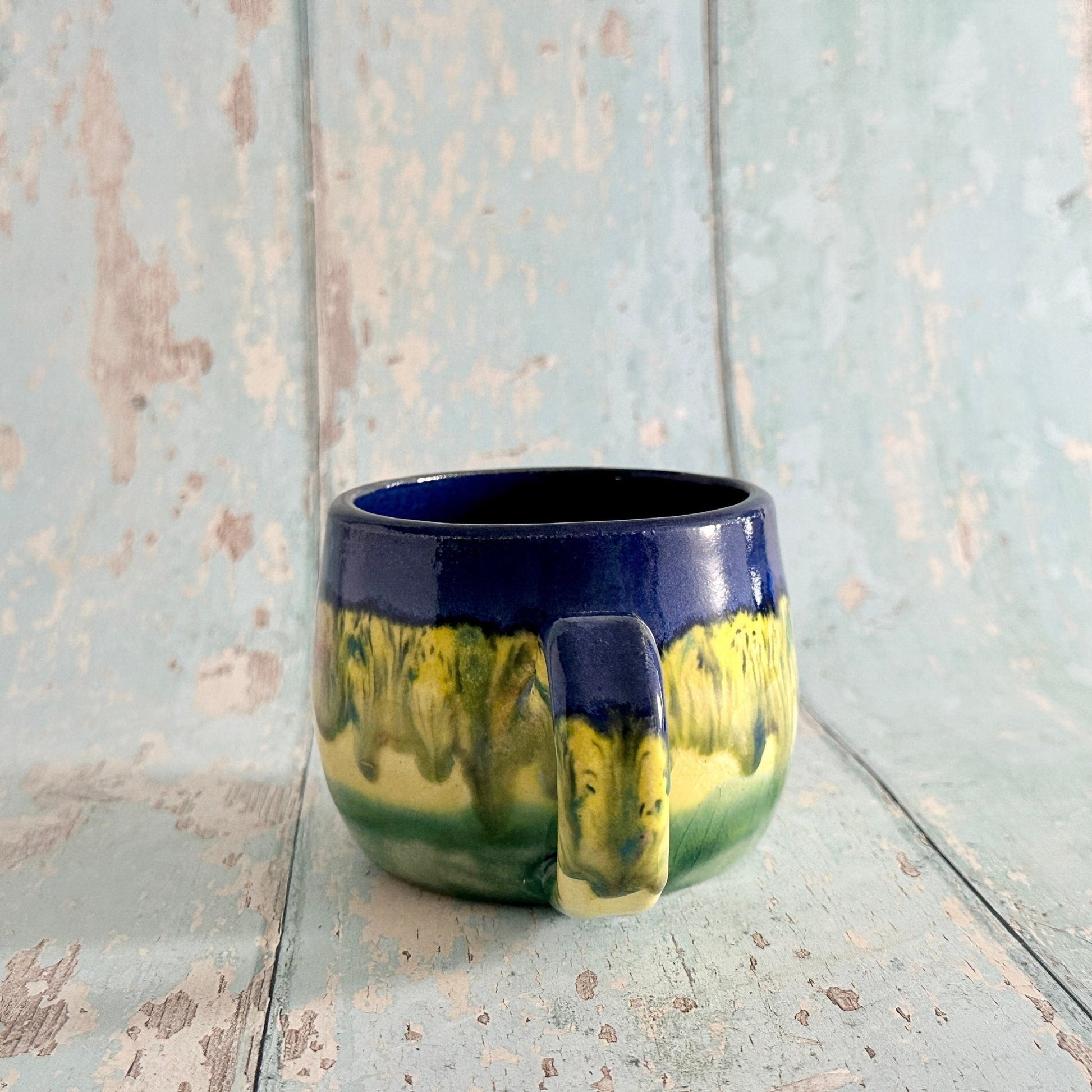 Blue and Yellow Ceramic Mug, Large Pottery Cup - FJD Ceramics
