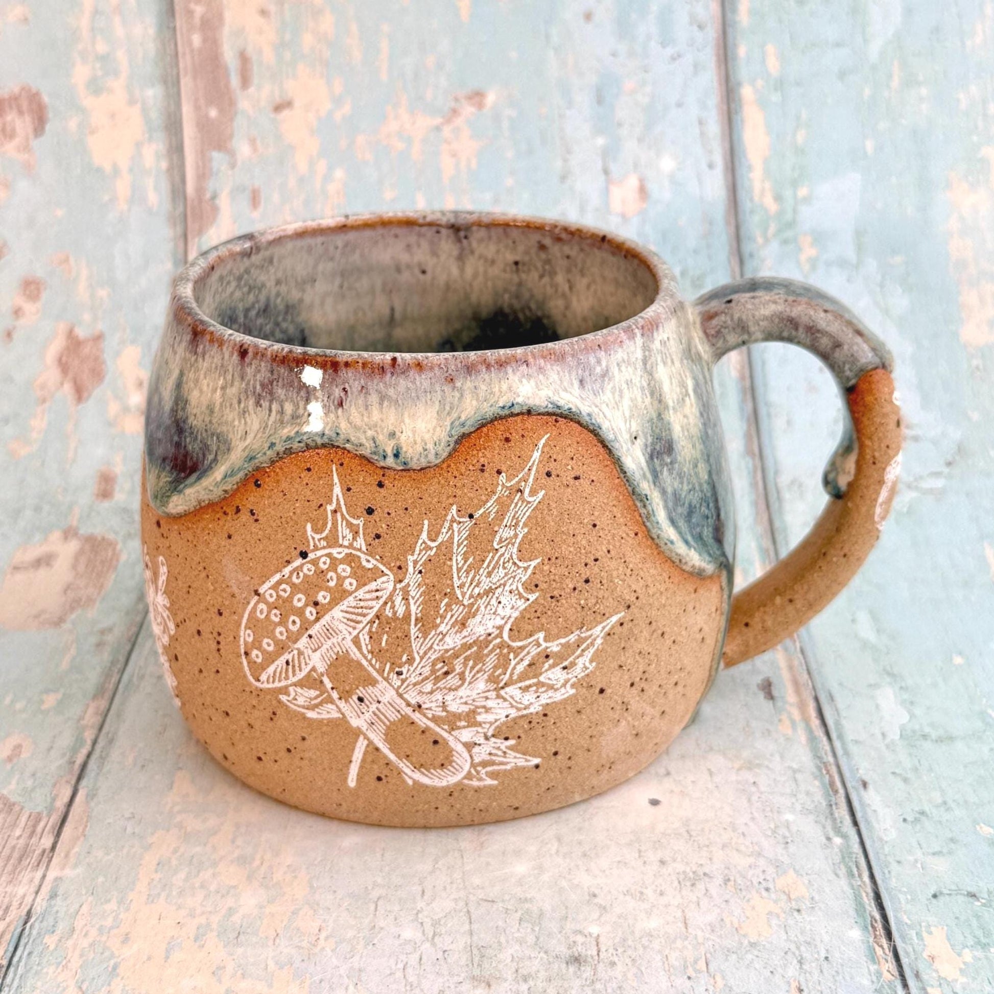 Blue Autumn Fall Mug, Large Ceramic Cup - FJD Ceramics