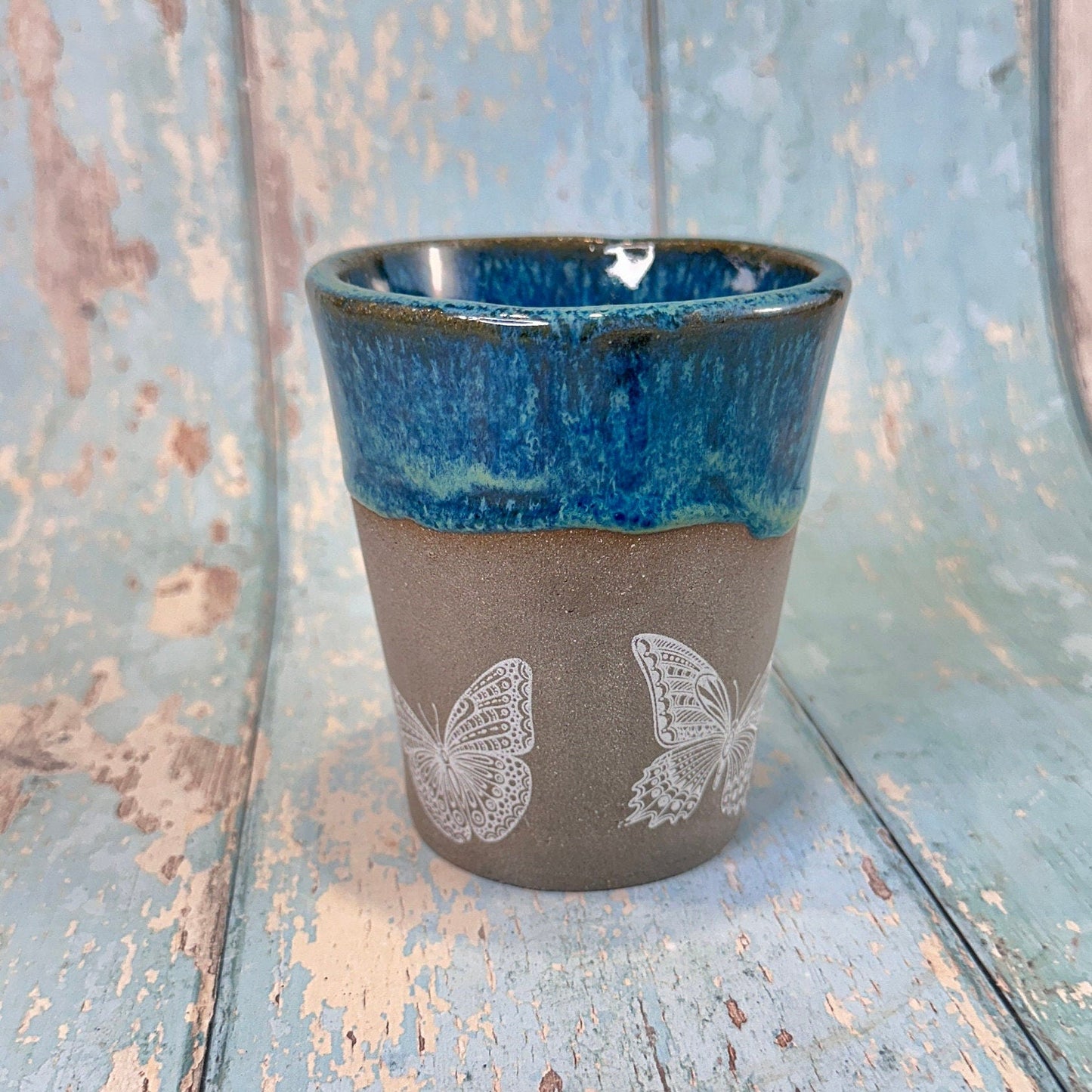 Blue Butterfly Mug, Large Ceramic Cup - FJD Ceramics
