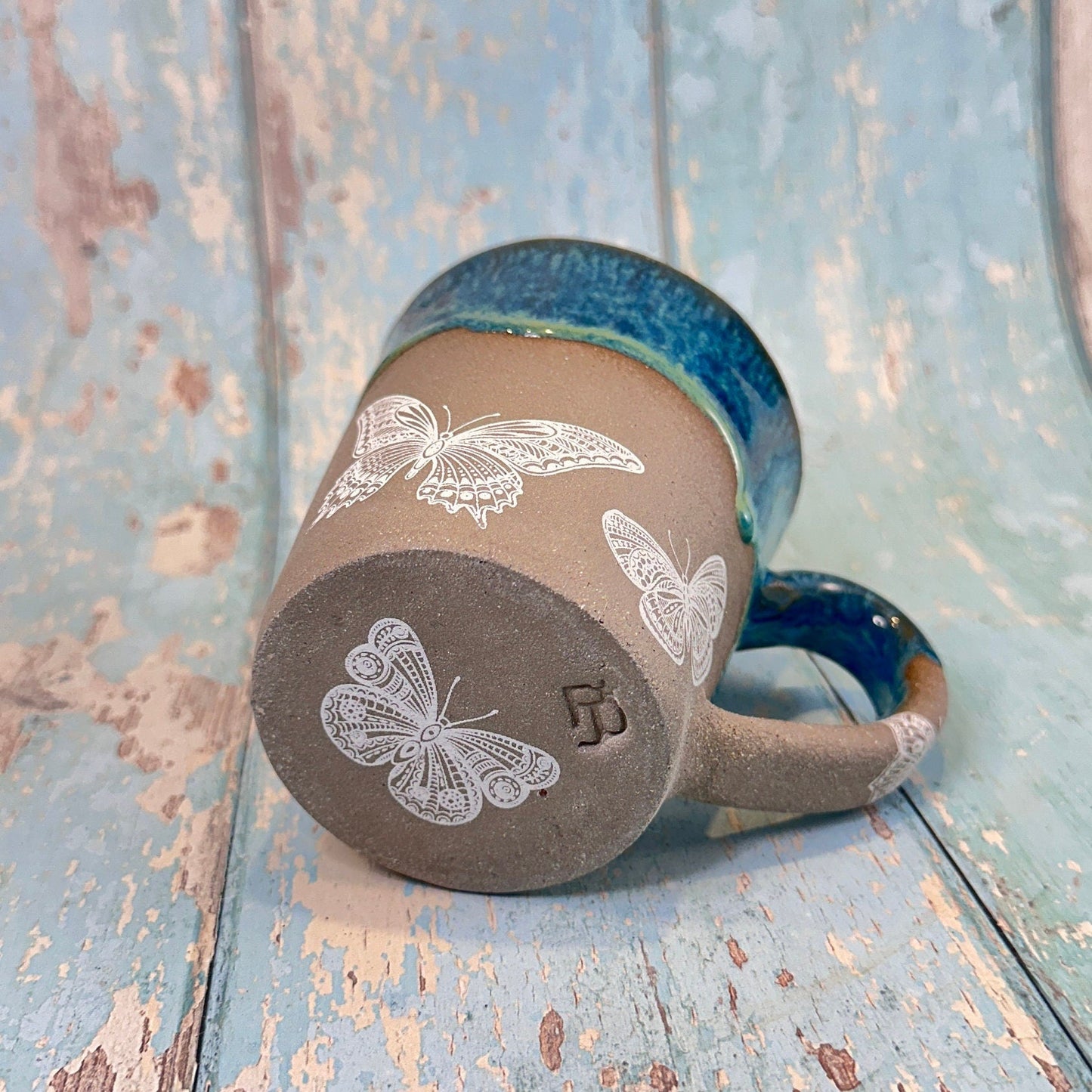 Blue Butterfly Mug, Large Ceramic Cup - FJD Ceramics