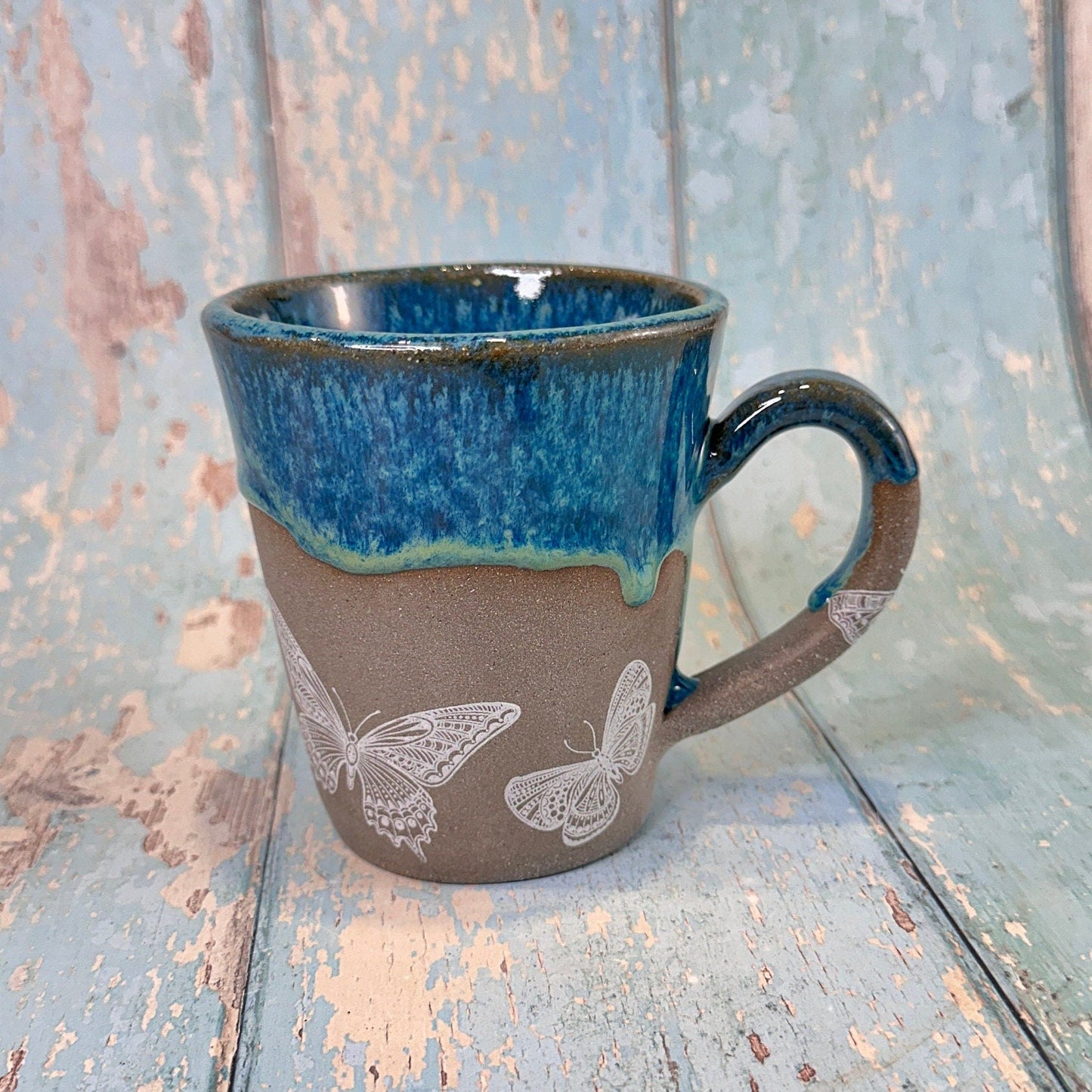 Blue Butterfly Mug, Large Ceramic Cup - FJD Ceramics
