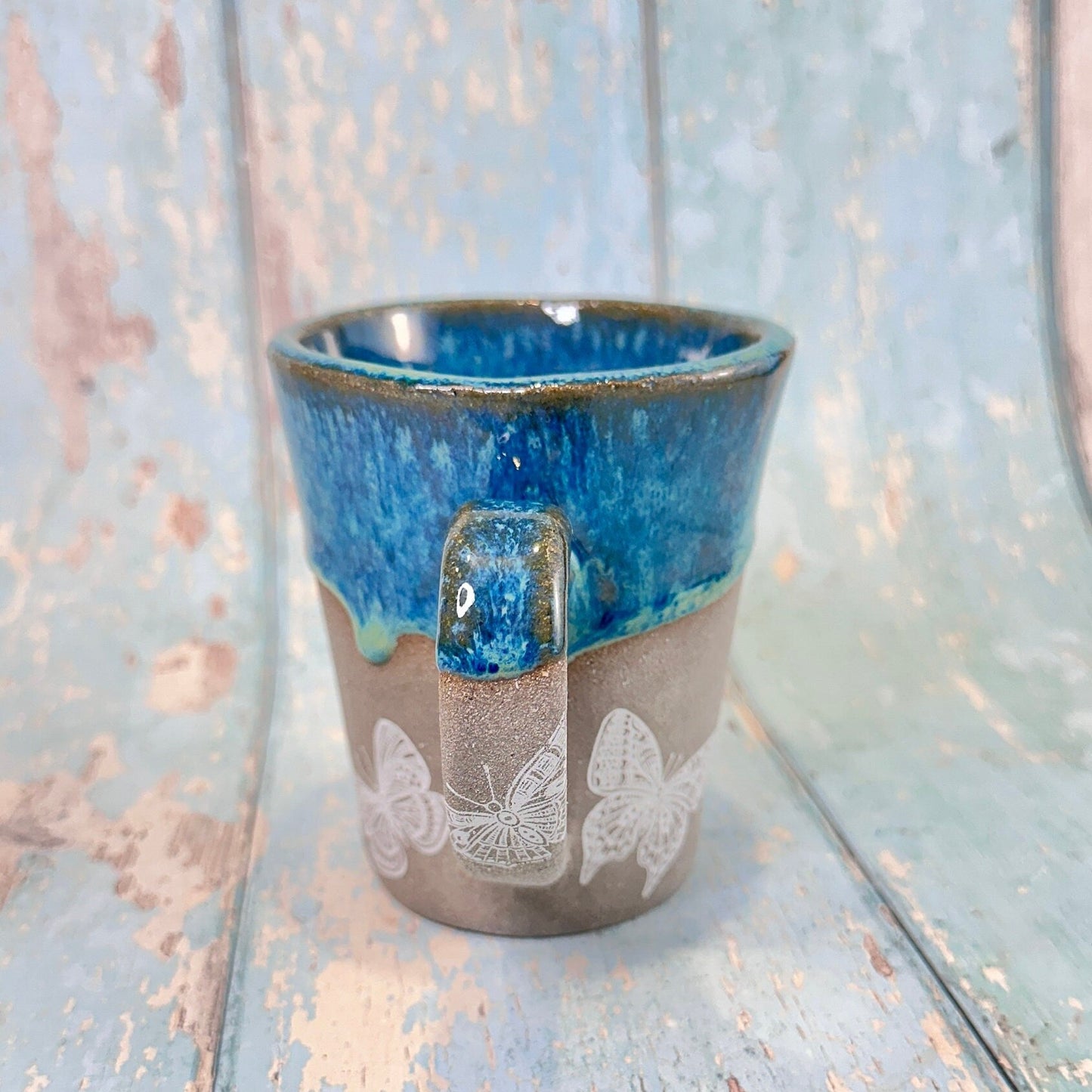 Blue Butterfly Mug, Large Ceramic Cup - FJD Ceramics