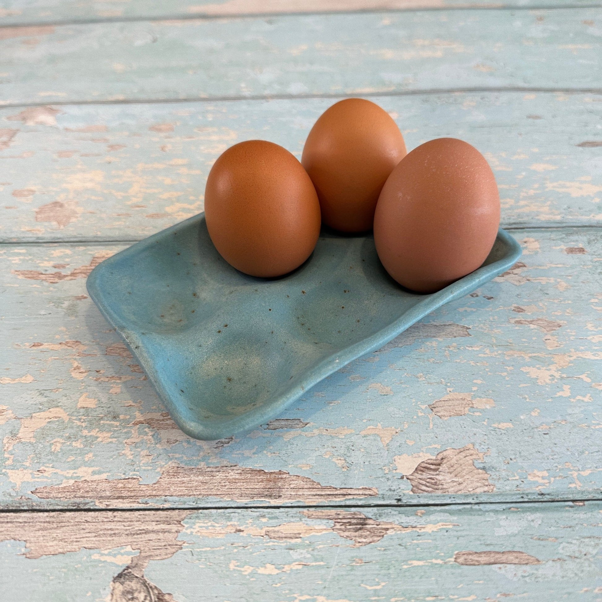Blue Ceramic Egg Tray, Holds 6 or 12 Eggs - FJD Ceramics