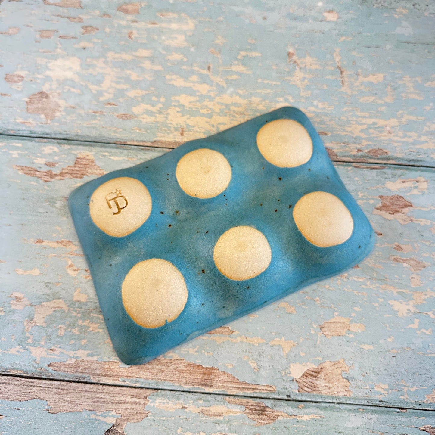 Blue Ceramic Egg Tray, Holds 6 or 12 Eggs - FJD Ceramics