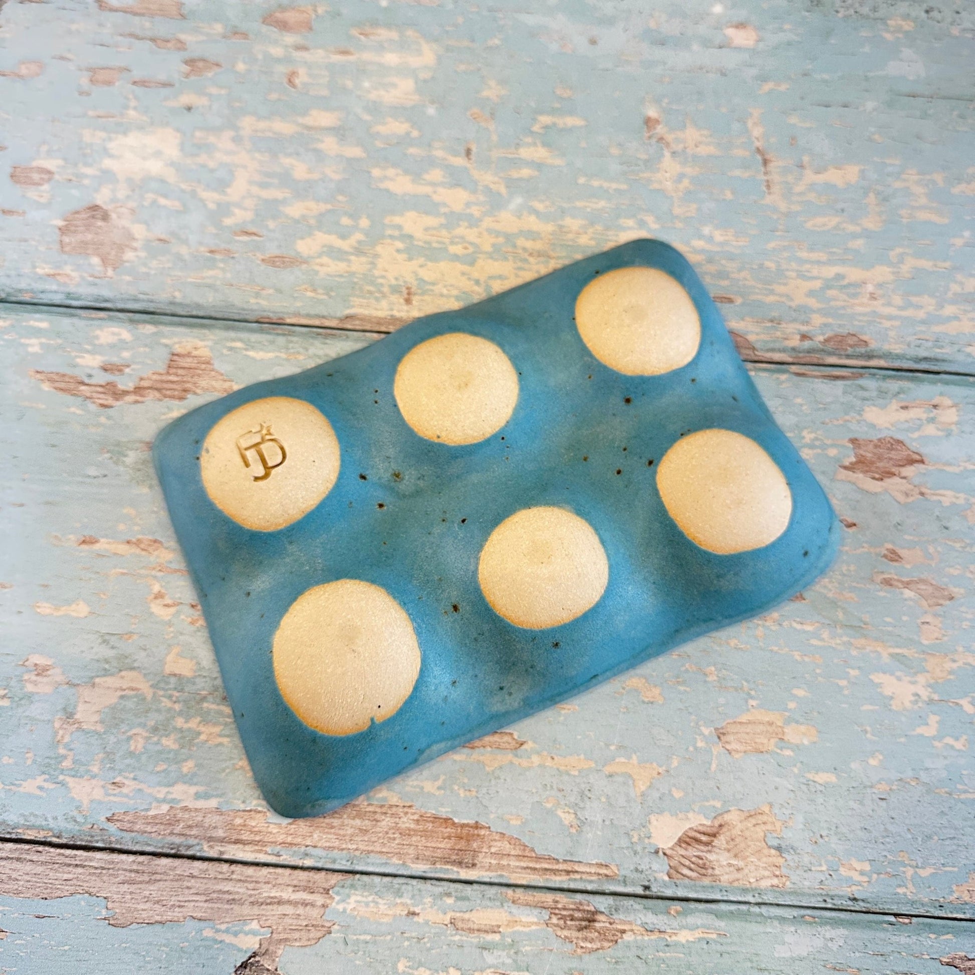 Blue Ceramic Egg Tray, Holds 6 or 12 Eggs - FJD Ceramics