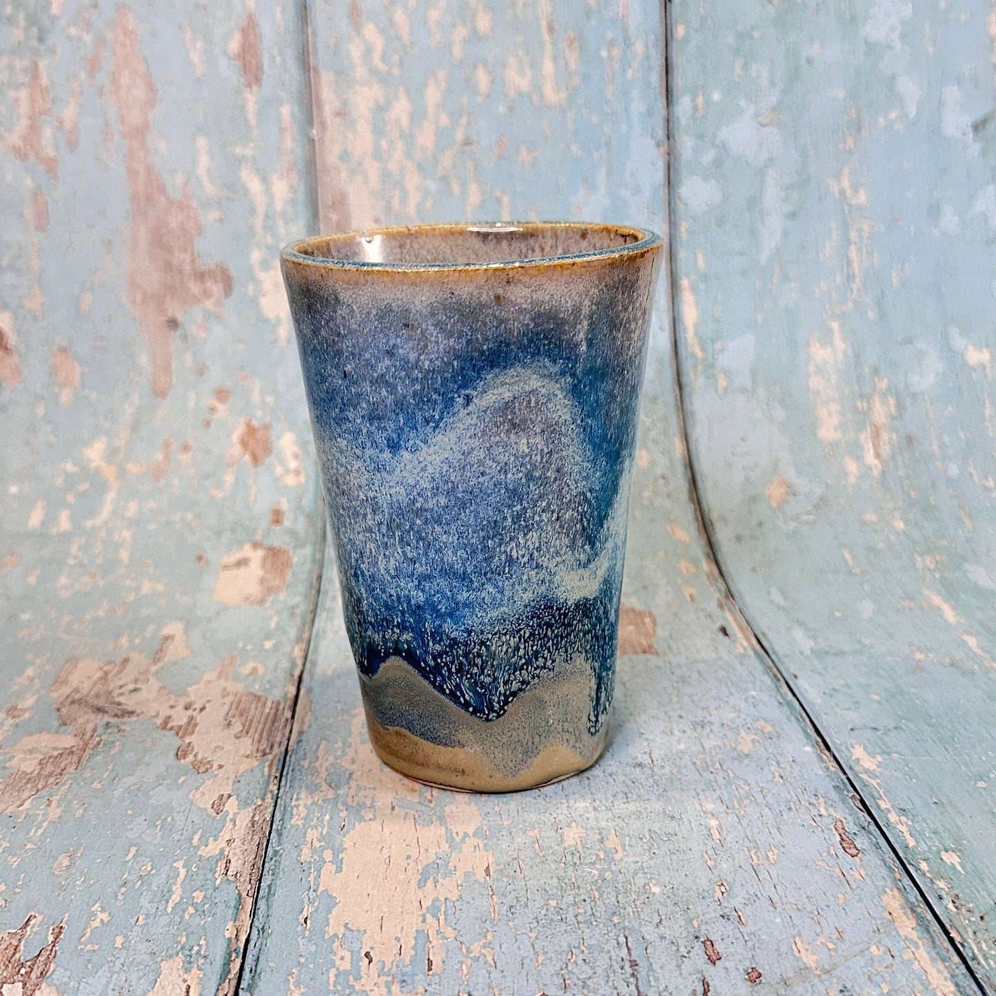 Blue Ceramic Tumbler, Handmade Modern Cup - FJD Ceramics