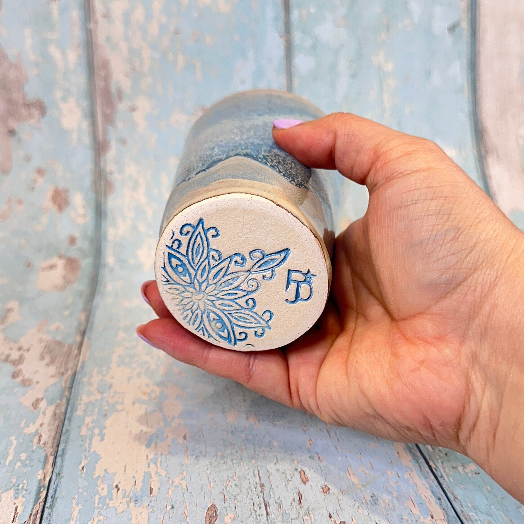 Blue Ceramic Tumbler, Handmade Modern Cup - FJD Ceramics