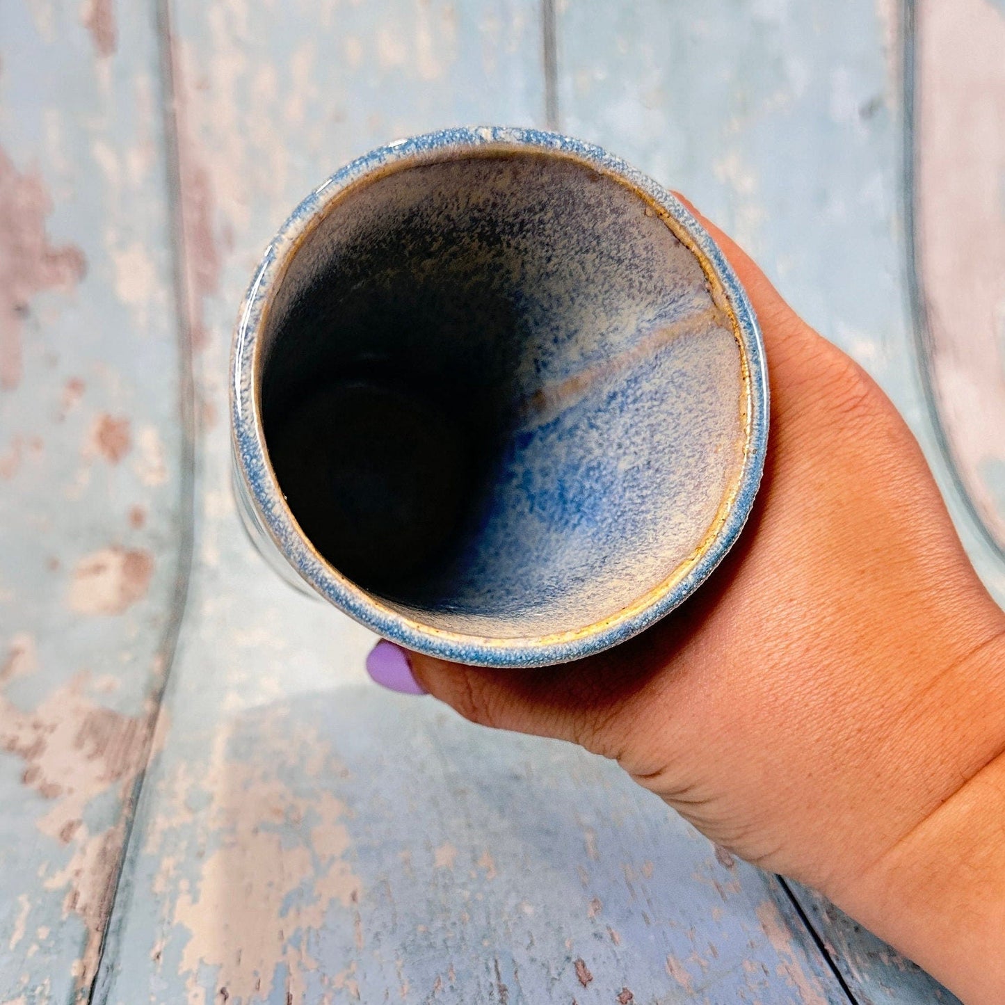 Blue Ceramic Tumbler, Handmade Modern Cup - FJD Ceramics