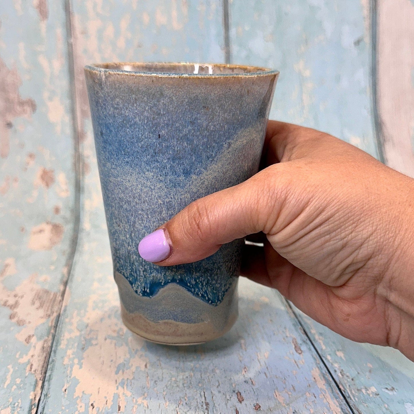 Blue Ceramic Tumbler, Handmade Modern Cup - FJD Ceramics