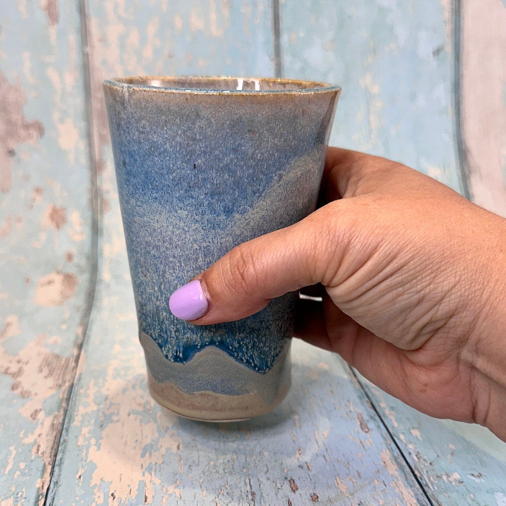 Blue Ceramic Tumbler, Handmade Modern Cup - FJD Ceramics