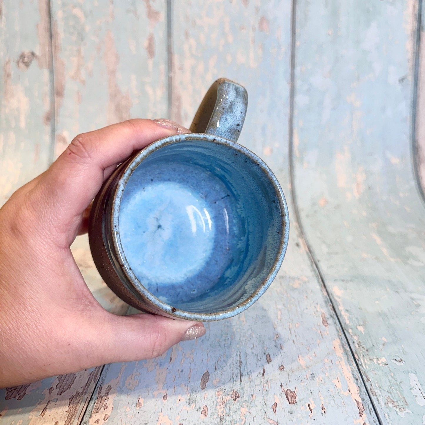 Blue Christmas Snow Globe Mug, Handmade Ceramic Cup - FJD Ceramics