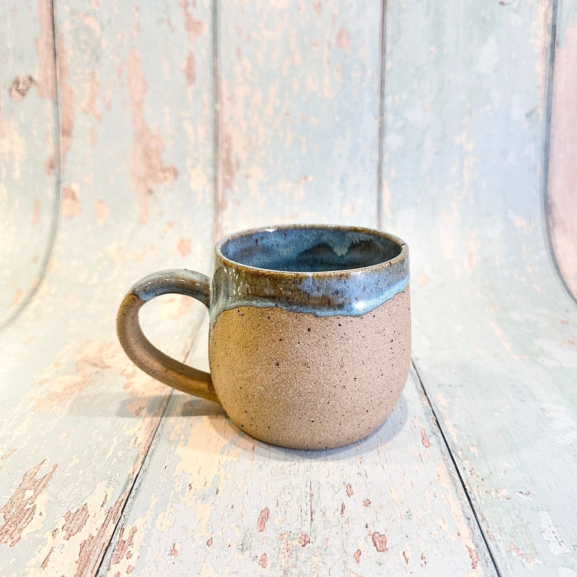 Blue Christmas Snow Globe Mug, Handmade Ceramic Cup - FJD Ceramics