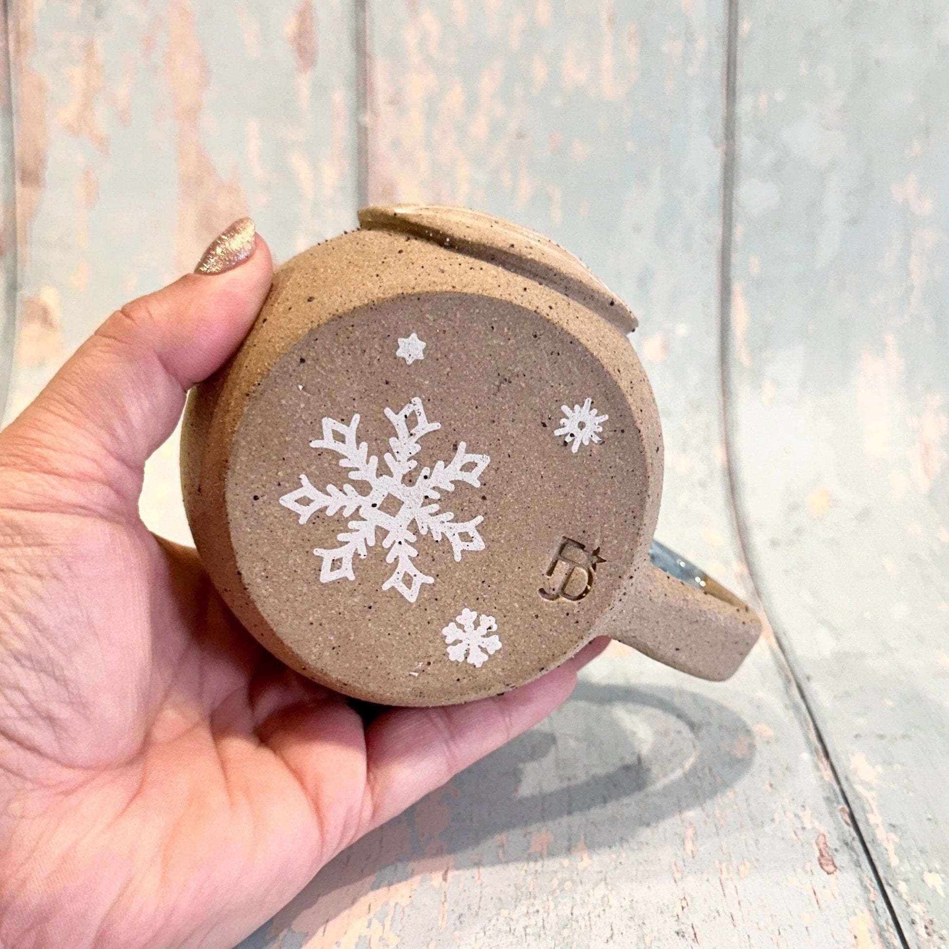Blue Christmas Snow Globe Mug, Handmade Ceramic Cup - FJD Ceramics