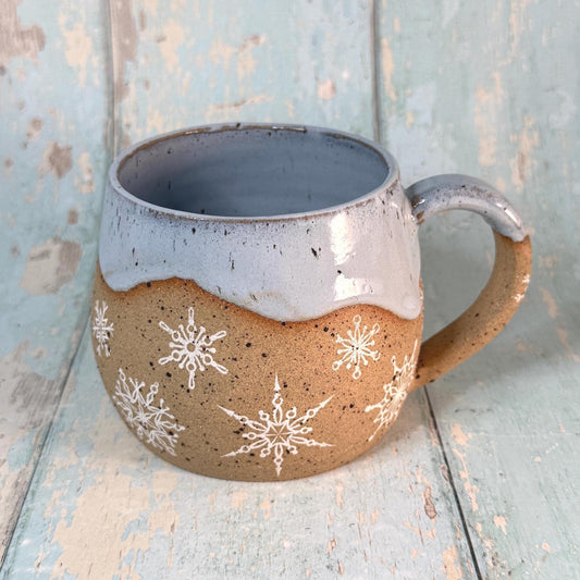 Blue Christmas Snowflake Mug, Handmade Ceramic Cup - FJD Ceramics