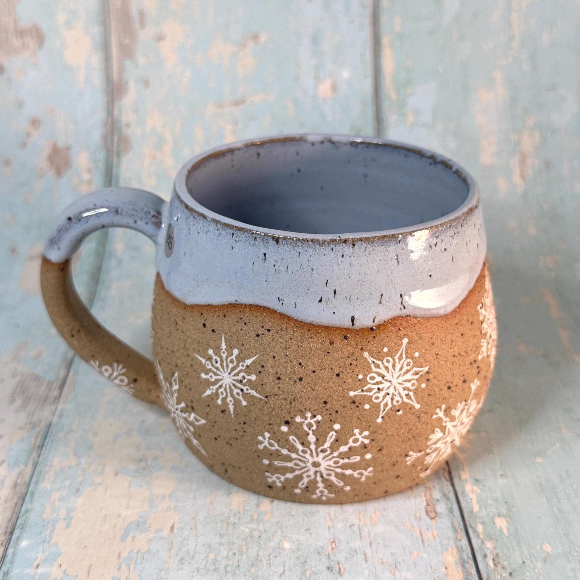 Blue Christmas Snowflake Mug, Handmade Ceramic Cup - FJD Ceramics