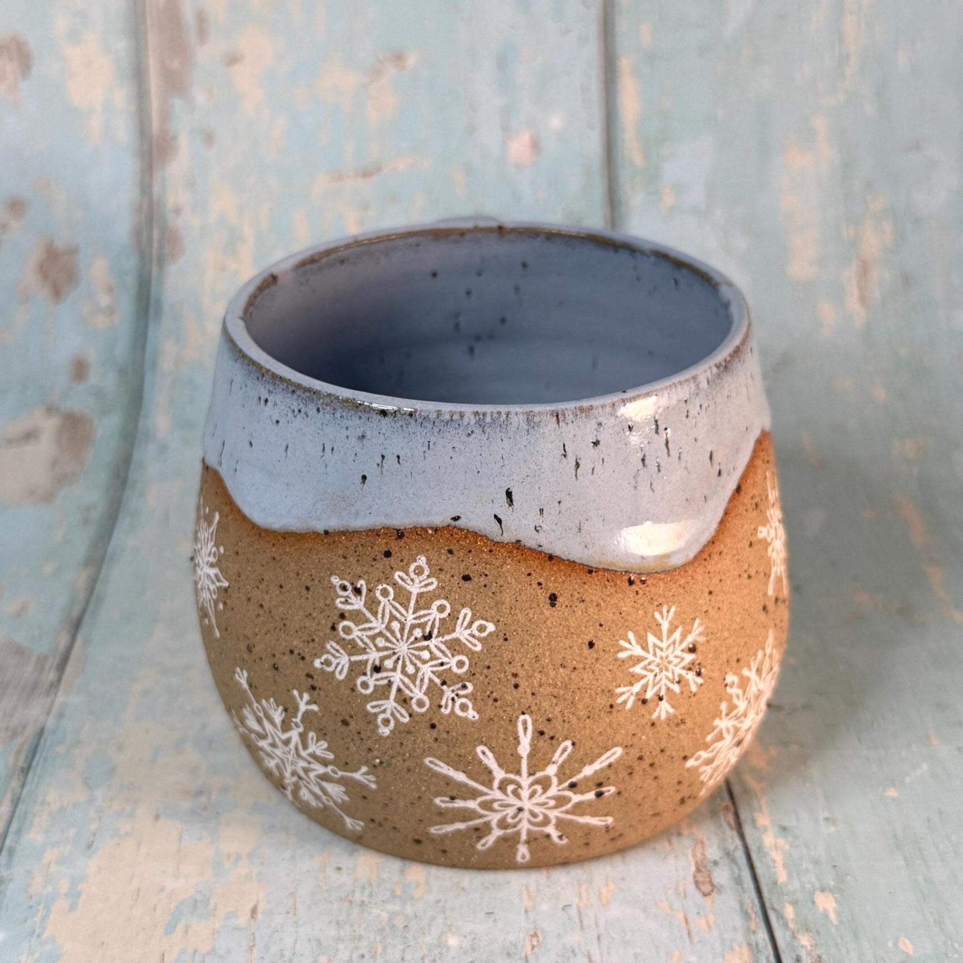 Blue Christmas Snowflake Mug, Handmade Ceramic Cup - FJD Ceramics