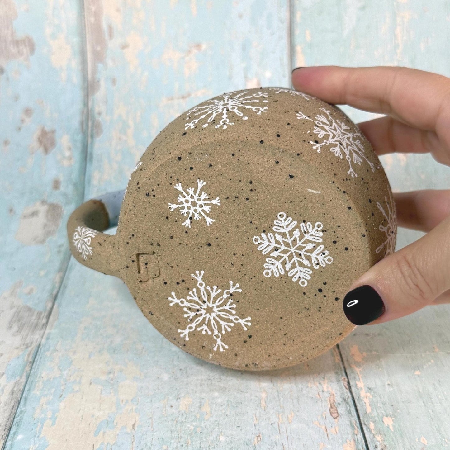 Blue Christmas Snowflake Mug, Handmade Ceramic Cup - FJD Ceramics