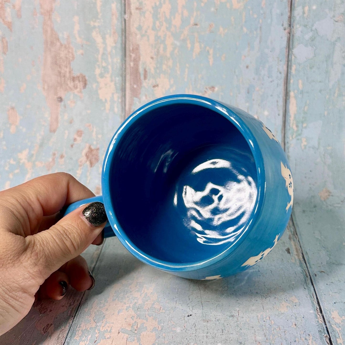 Blue Christmas Snowman Mug, Handmade Ceramic Cup - FJD Ceramics