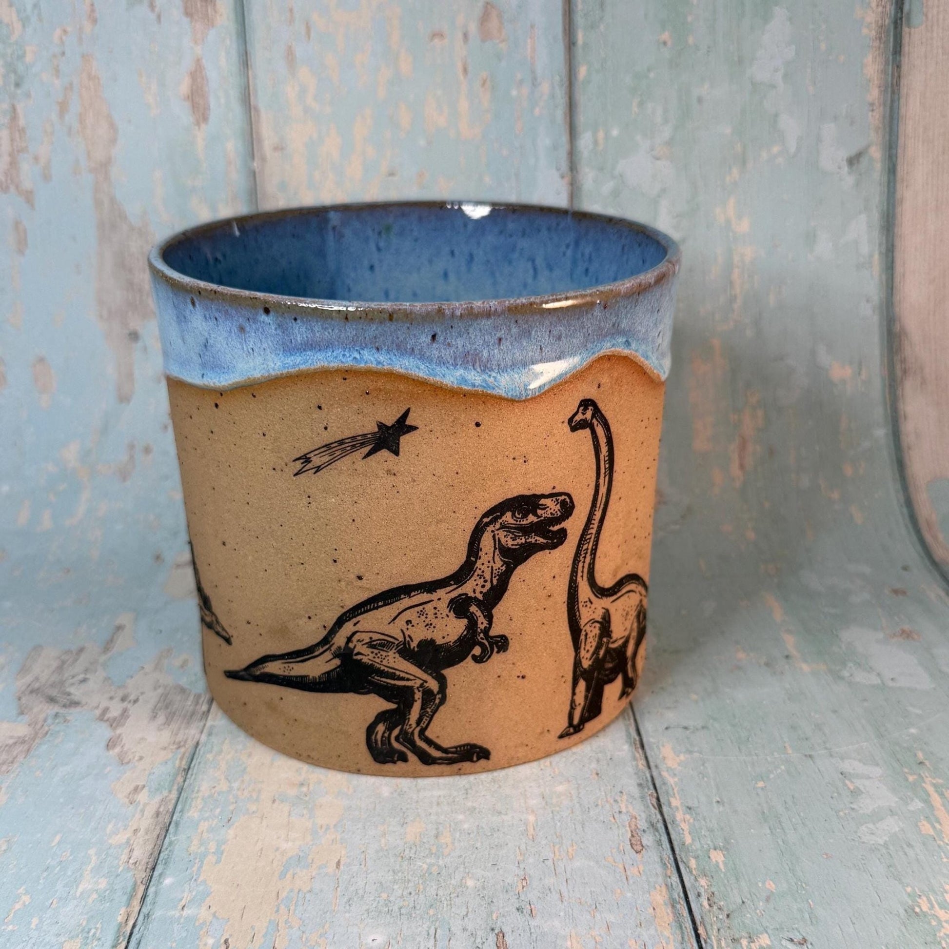 Blue Dinosaur Planter, Ceramic Plant Pot - FJD Ceramics