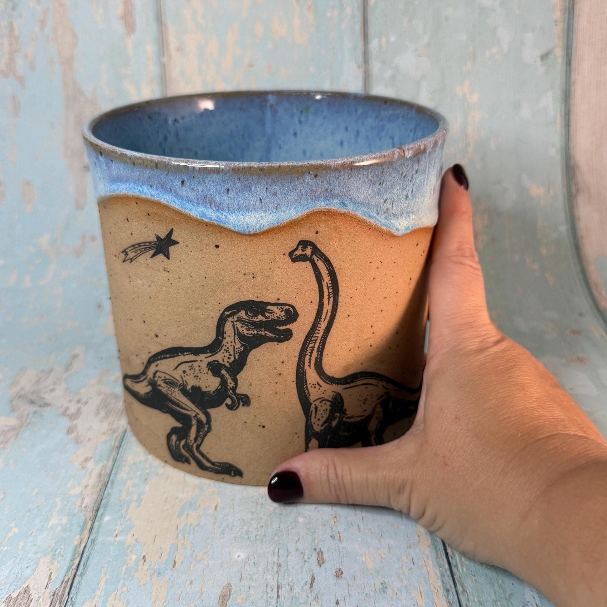Blue Dinosaur Planter, Ceramic Plant Pot - FJD Ceramics