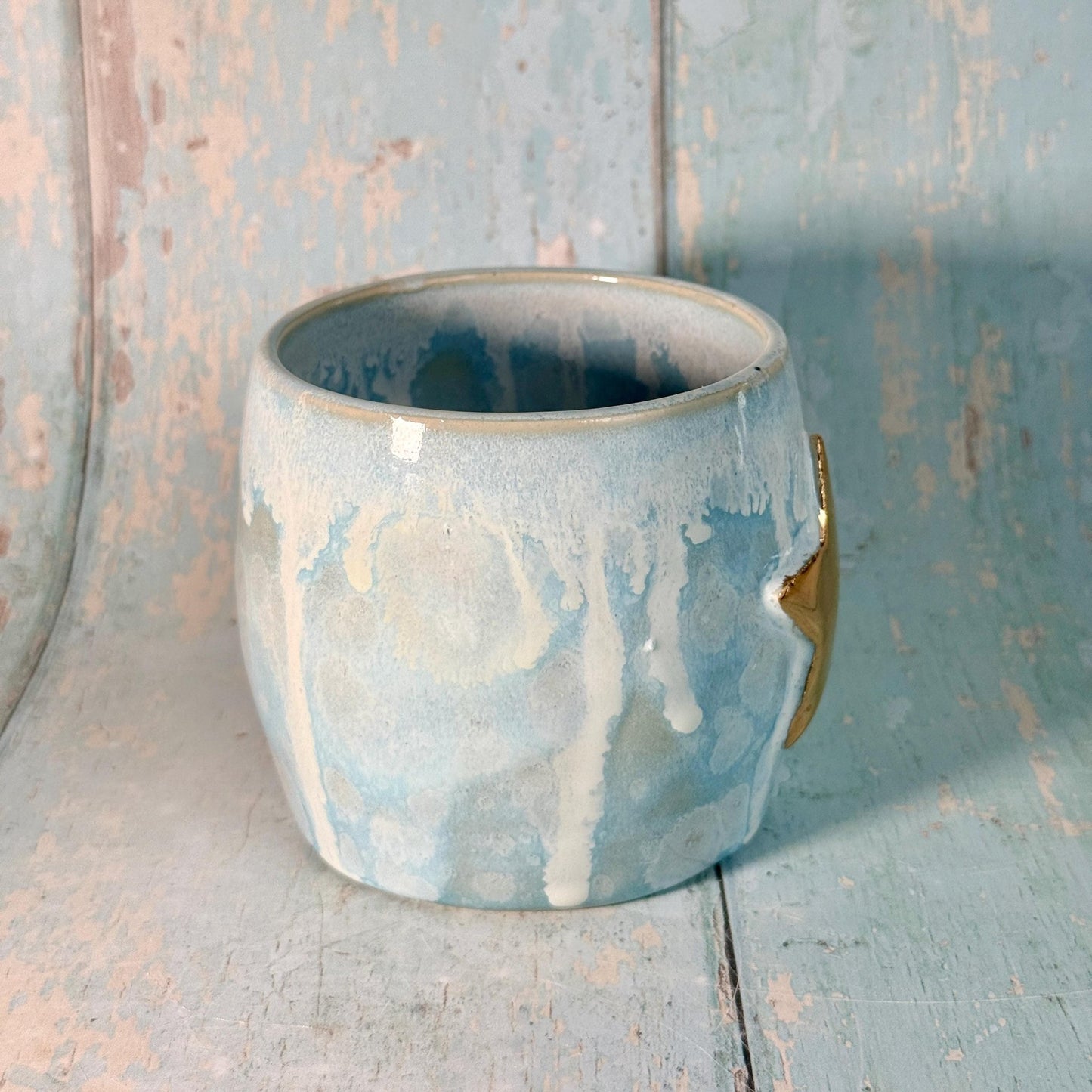 Blue Gold Star Mug, Handmade Ceramic Mug - FJD Ceramics