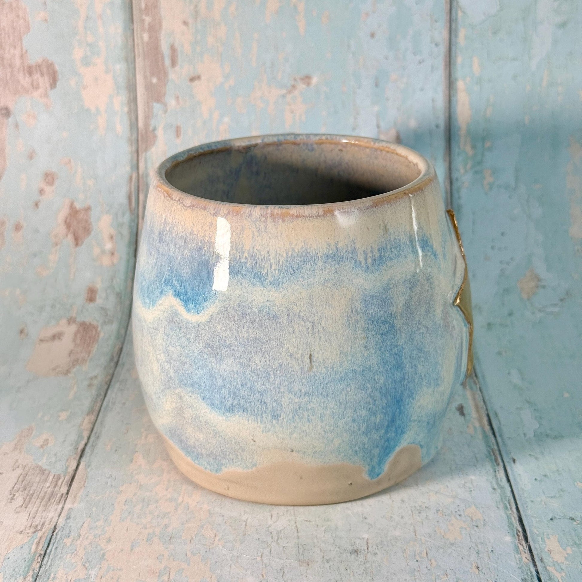 Blue Gold Star Mug, Handmade Ceramic Mug - FJD Ceramics