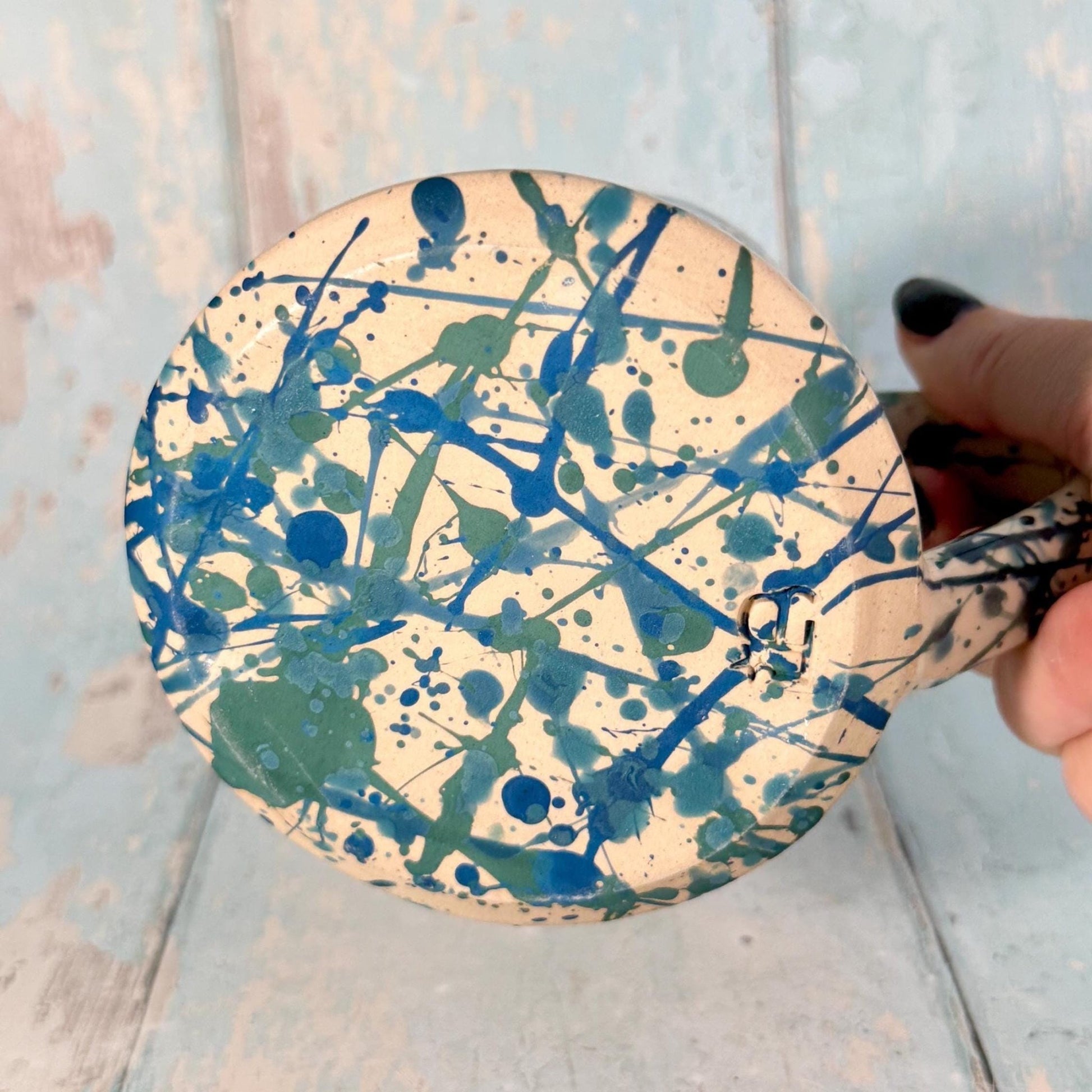 Blue Green 'Beetle Arsenic" Label Mug Halloween Spooky Season Cup - FJD Ceramics