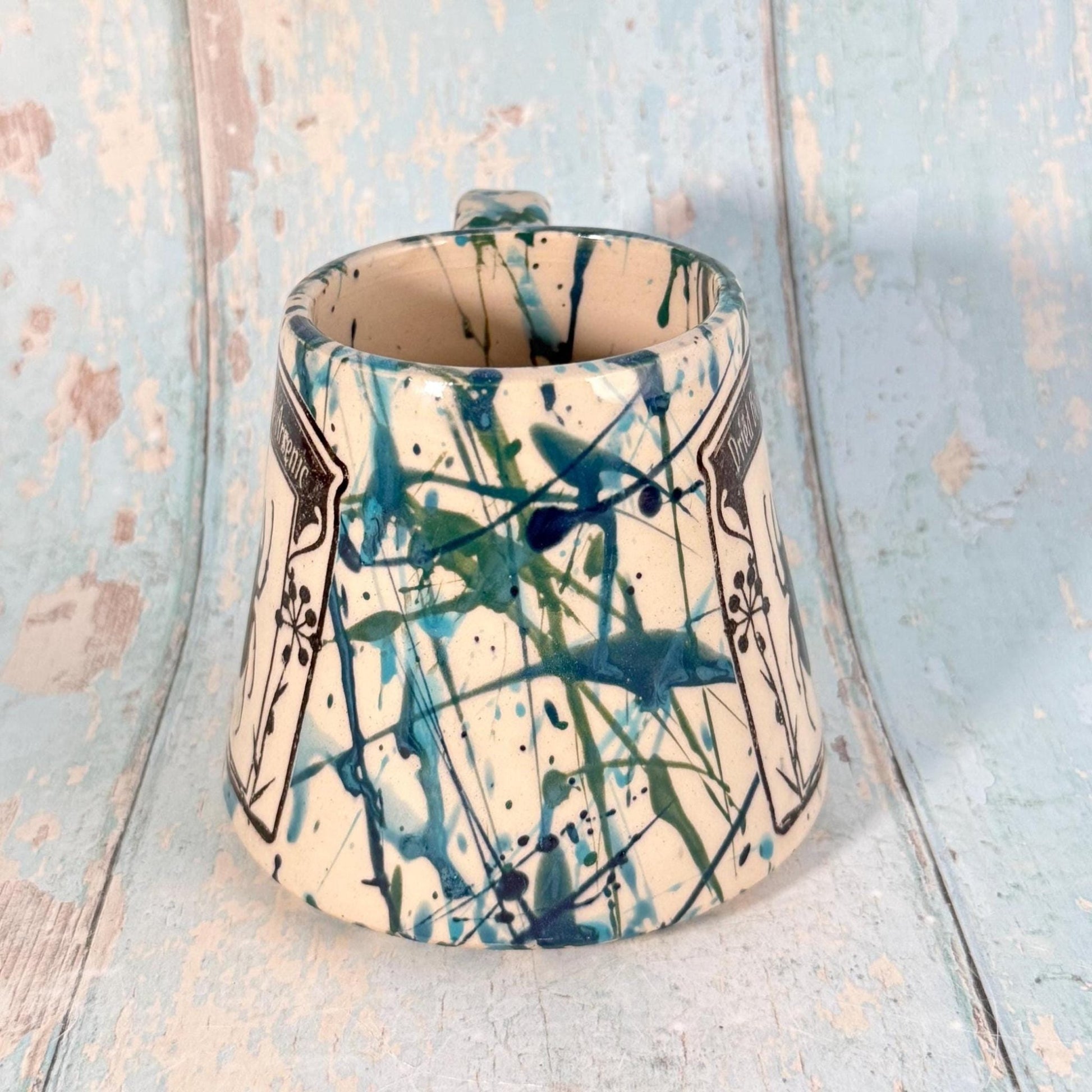 Blue Green 'Beetle Arsenic" Label Mug Halloween Spooky Season Cup - FJD Ceramics