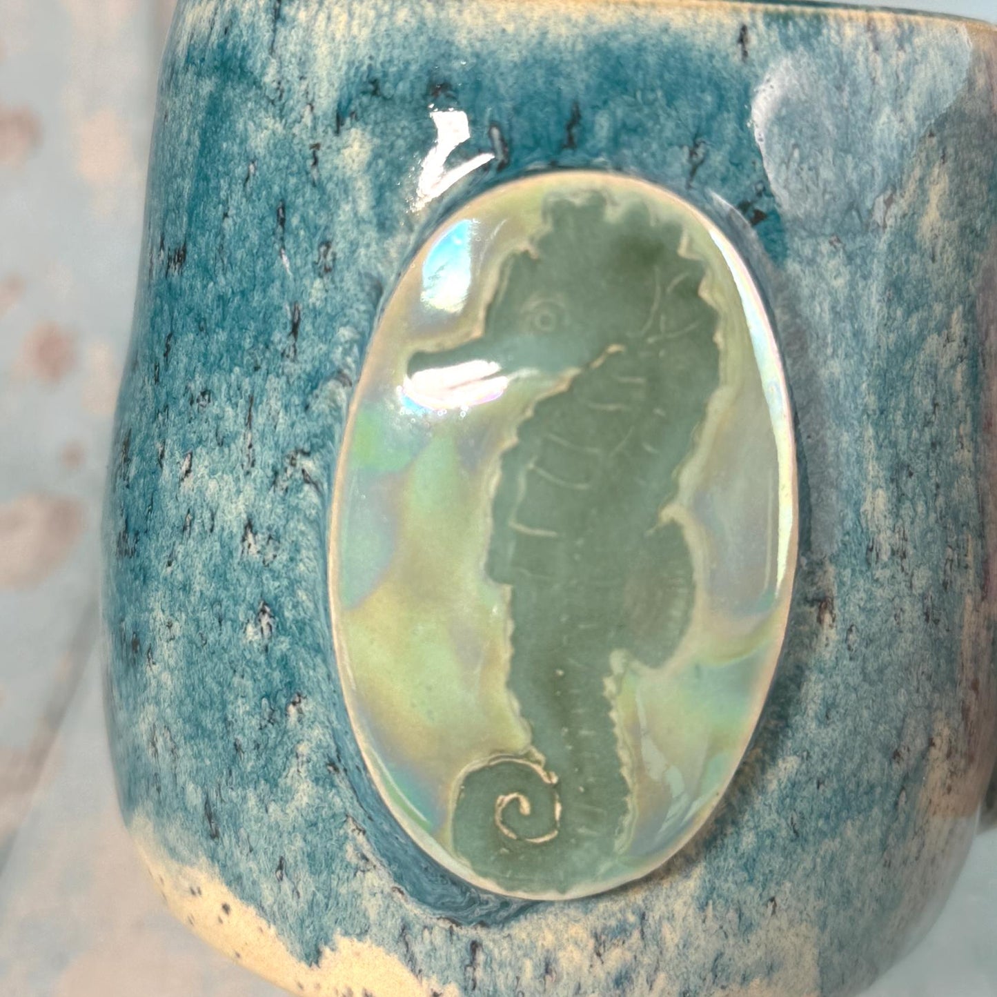 Blue & Green Seahorse Mug, Large Ceramic Cup - FJD Ceramics