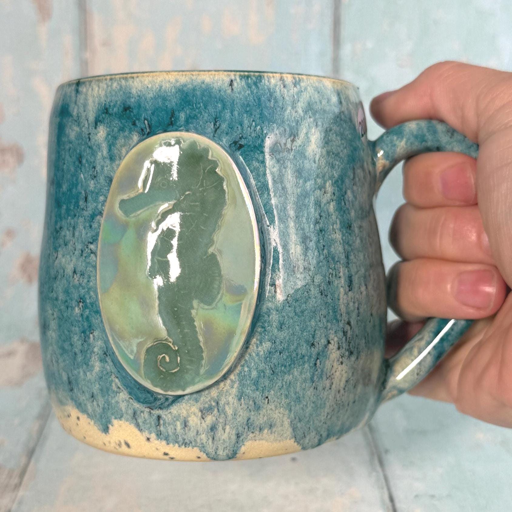 Blue & Green Seahorse Mug, Large Ceramic Cup - FJD Ceramics