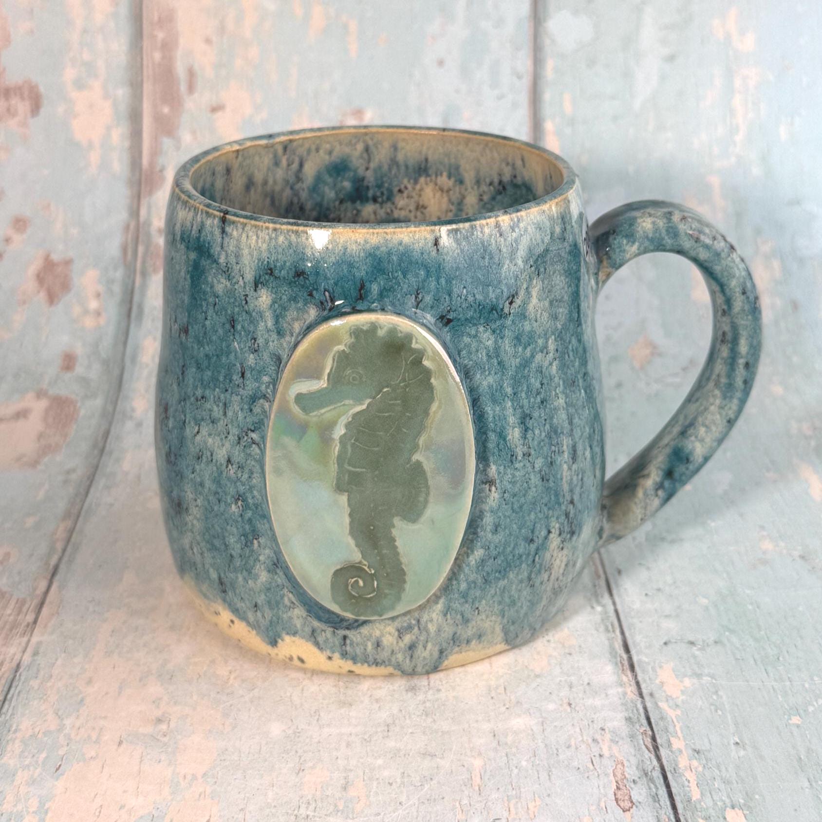 Blue & Green Seahorse Mug, Large Ceramic Cup - FJD Ceramics