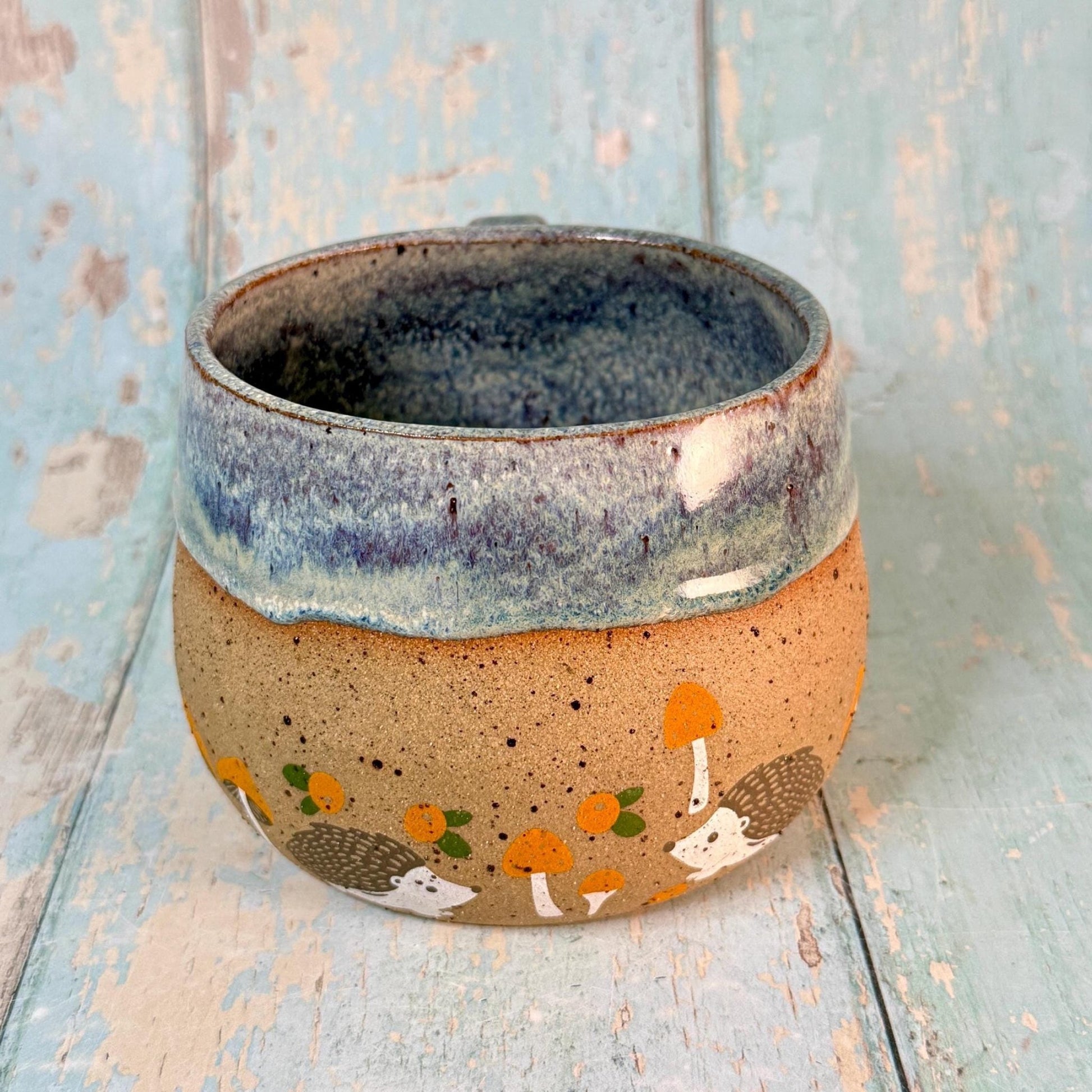 Blue Grey Hedgehog Mug, Large Ceramic Cup - FJD Ceramics