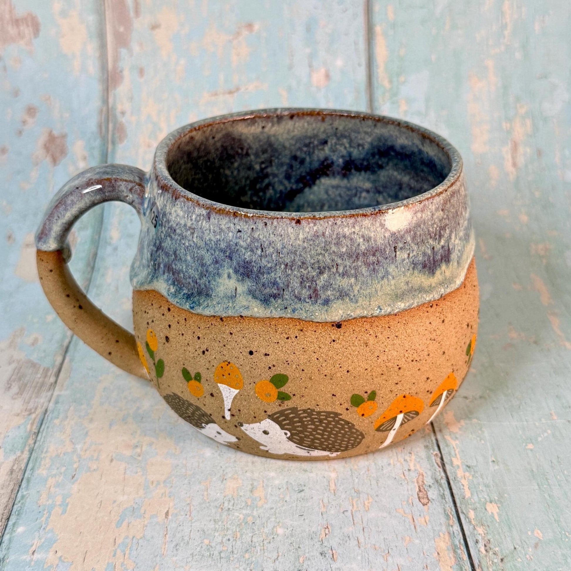 Blue Grey Hedgehog Mug, Large Ceramic Cup - FJD Ceramics