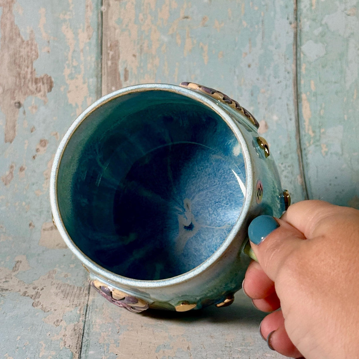 Blue Heart Mug, Boho Ceramic Cup - FJD Ceramics