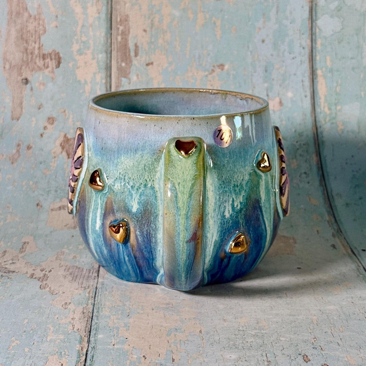 Blue Heart Mug, Boho Ceramic Cup - FJD Ceramics