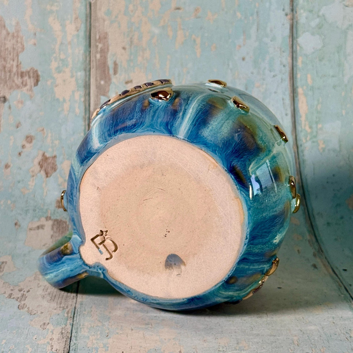 Blue Heart Mug, Boho Ceramic Cup - FJD Ceramics