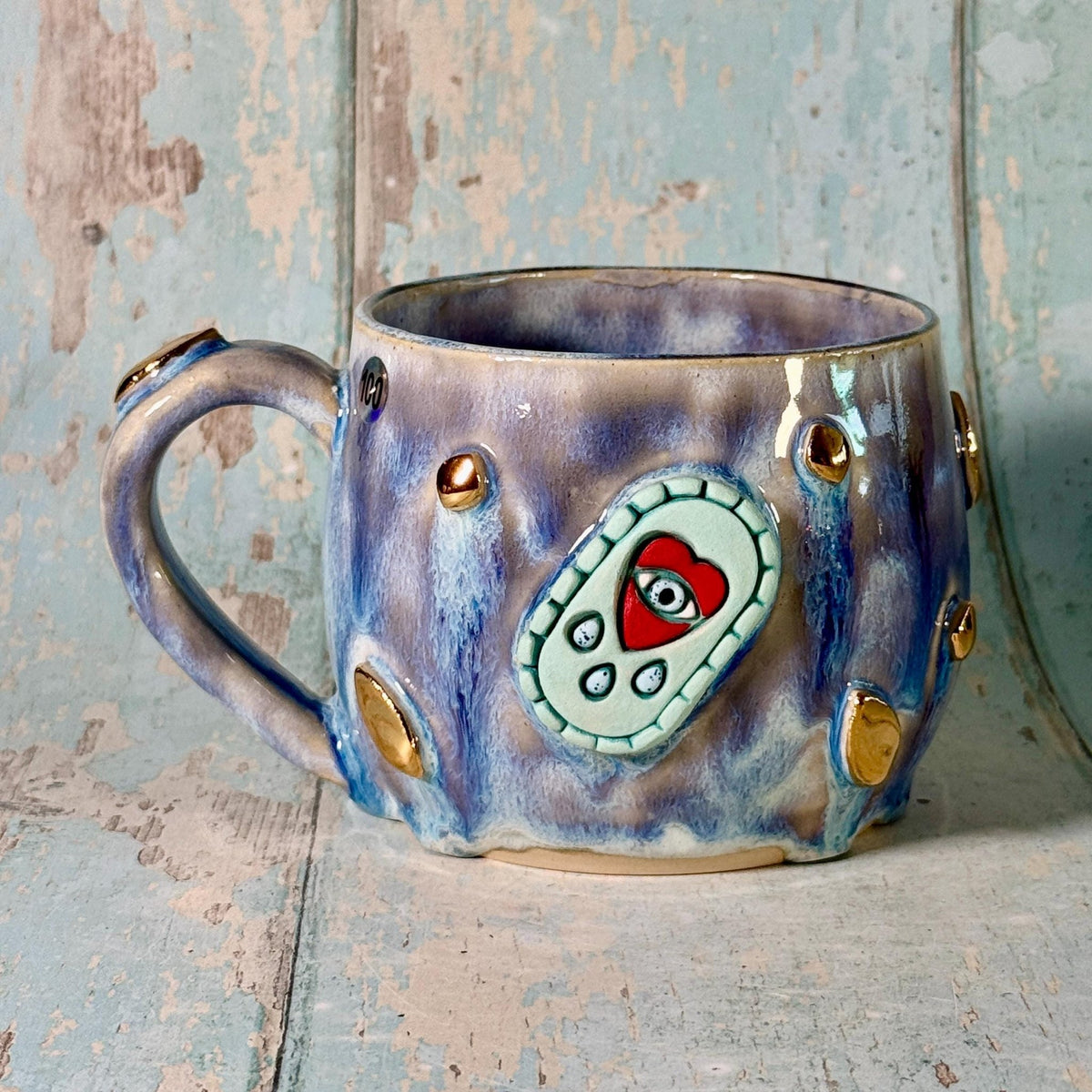 Blue Heart Mug, Boho Ceramic Cup - Second - FJD Ceramics