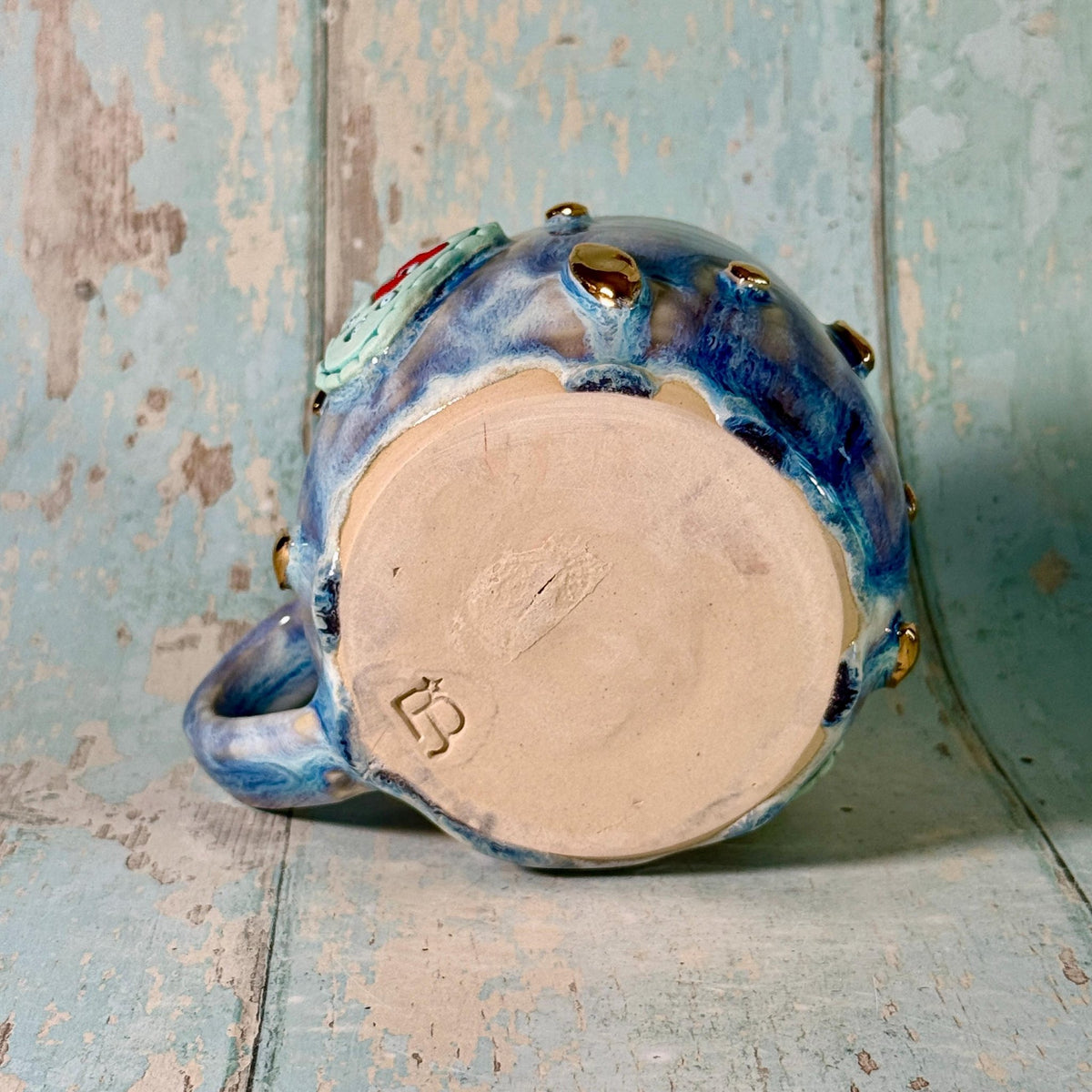 Blue Heart Mug, Boho Ceramic Cup - Second - FJD Ceramics